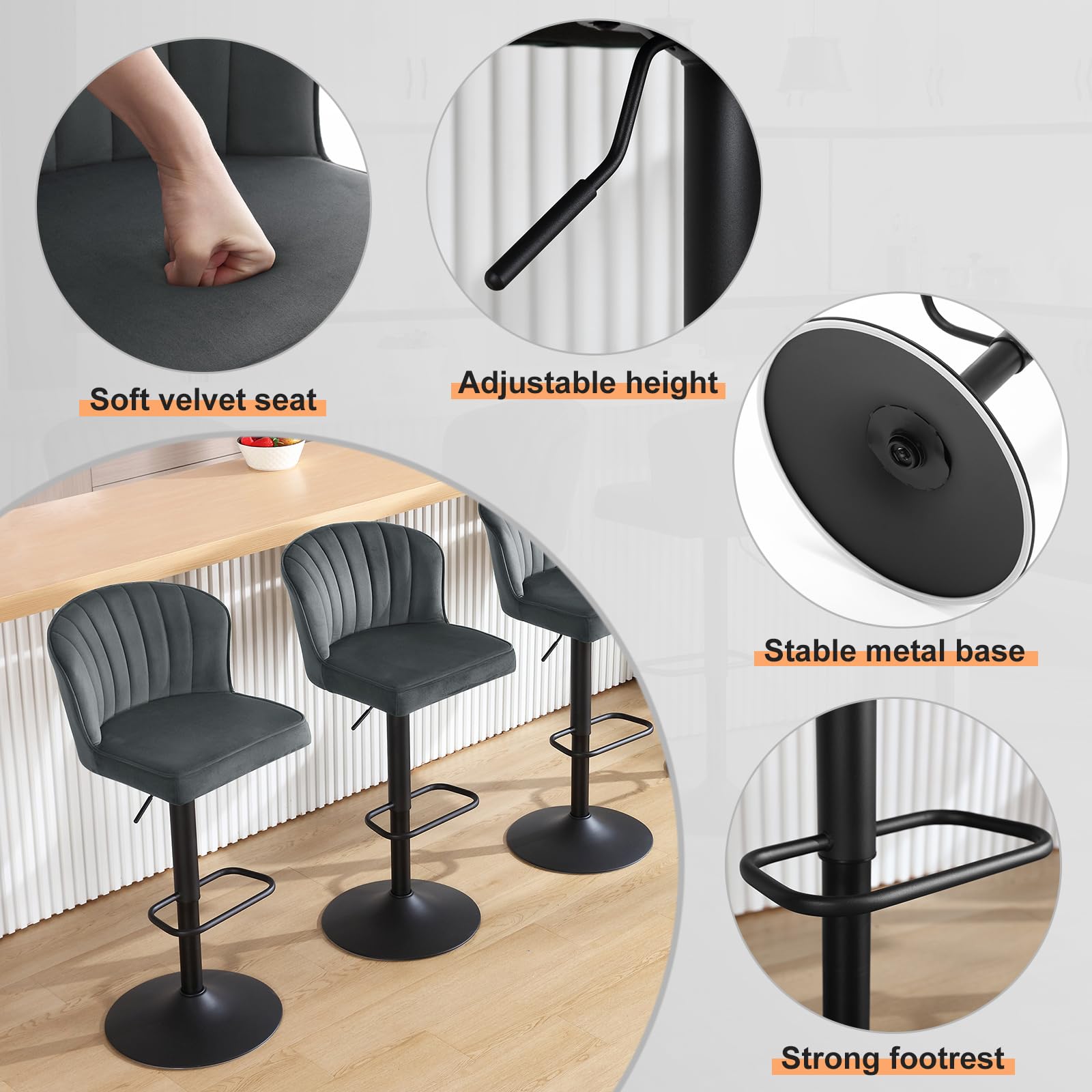 Set van 2 draaibare barkrukken van PU met lage rugleuning - Zwart en donker hout