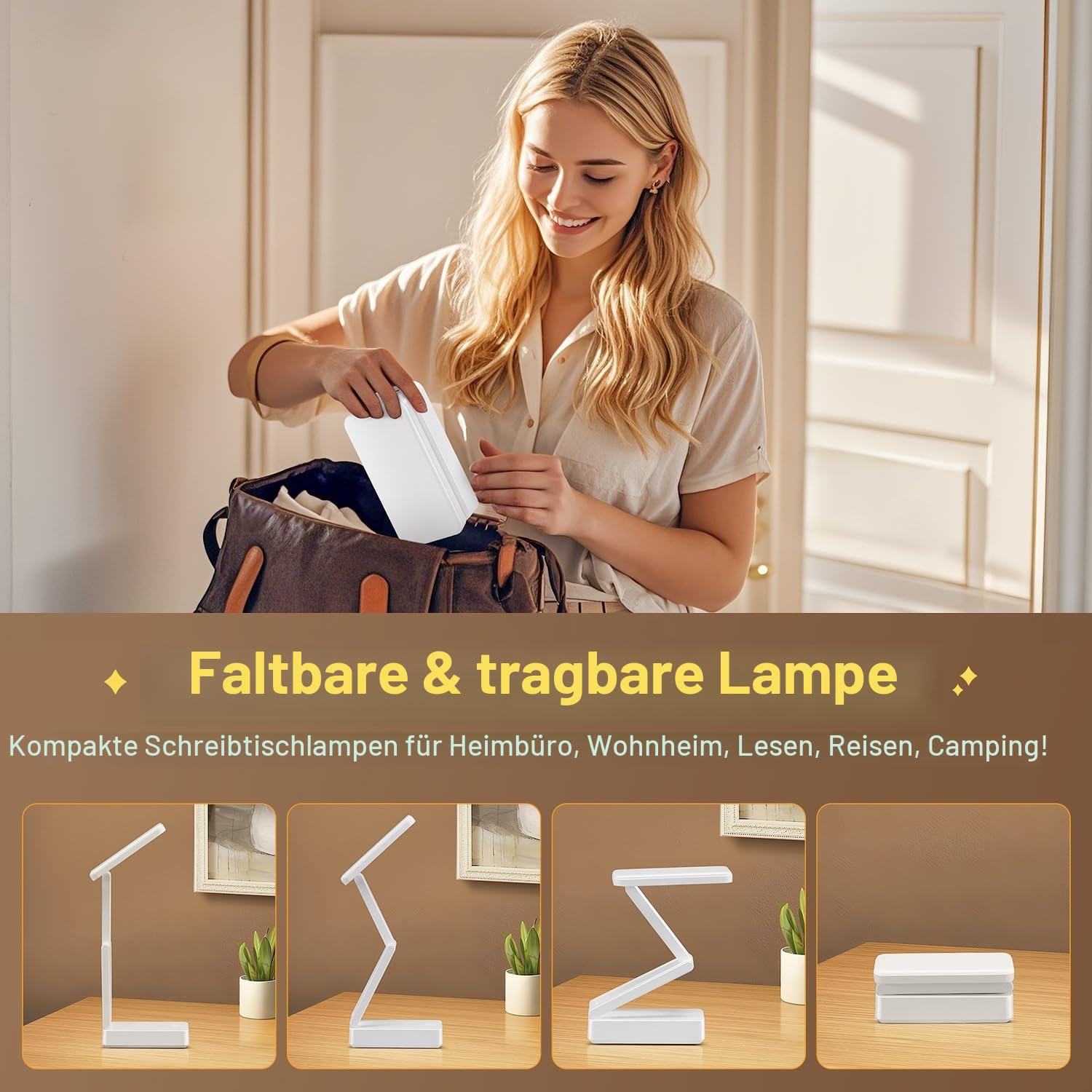 6000mAh Akku Tischlampe Kabellos, 3 Farben+Dimmbar Schreibtischlampe Kinder, Faltbar+Tragbar Led Tischlampe Akku Lampe, Nachttischlampe Touch Lampe mit Timer, Leselampe Kinder, Campinglampe Aufladbar