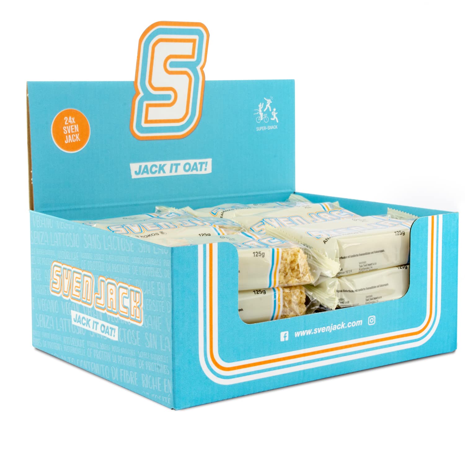 SvenJack Pineapple Coconut Oat Bars 24 x 125g – Energy Cake Flapjack with Real Oats, Candied Pineapple & Coconut – High-Carb Endurance Snack for Sport, Cycling, Hiking & Gym (3kg Bulk Pack)