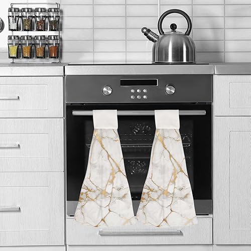 Miniatura 2 de Toalla de mano de cocina con diseño de mármol blanco, 2 toallas de secado rápido, absorbentes, suaves al tacto, para decoración del hogar, cocina,