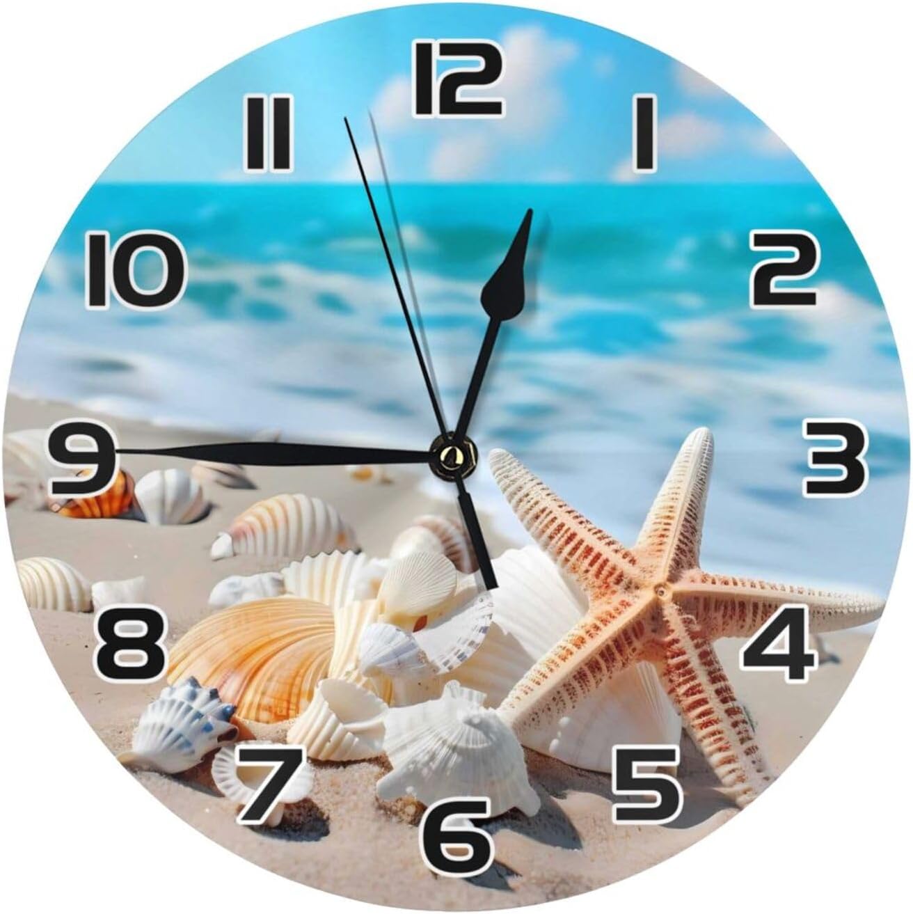 Amazon.com: DXTKWL Wall Clock Ocean Beach Starfish Seashell 10 inch ...
