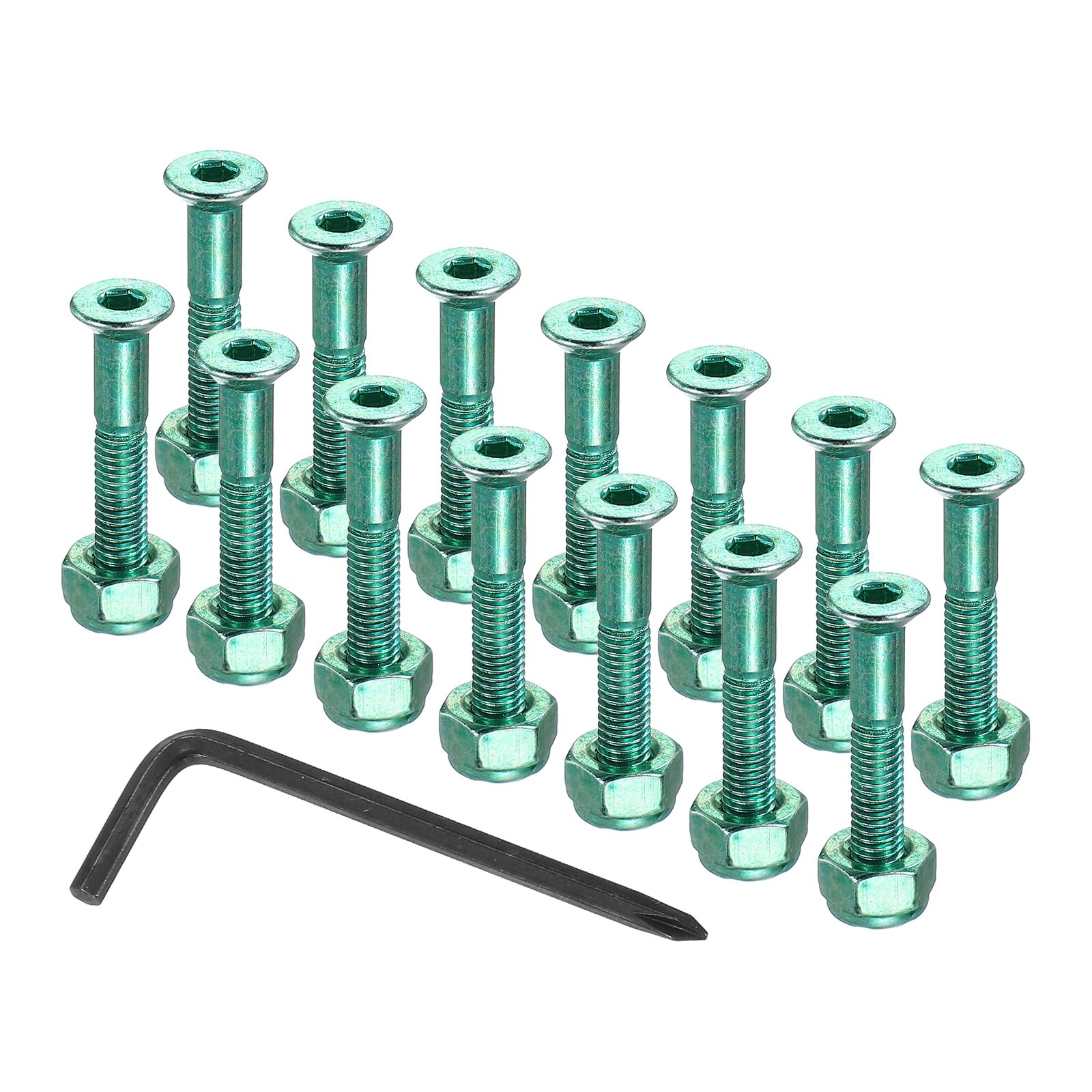PATIKIL 17 Mm/ 0.7" Skateboard Hardware Kit, 16 Pcs Mounting Screws Bolts Nuts Set with Hex Key for Skateboard Cruiser, Green