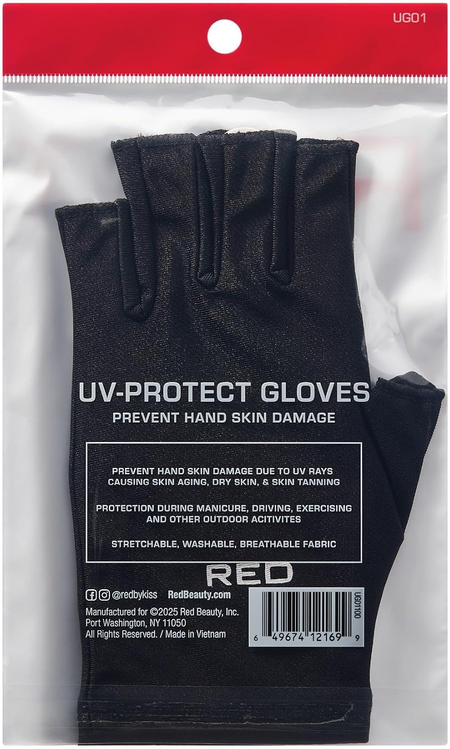Red by Kiss UPF 50+ UV Protection Gloves & instaLAMP Gel Nail Lamp Bundle, 45 LED Professional UV/LED Nail Dryer with Breathable & Washable Fingerless Sun Gloves for Gel Manicure, Driving, Gardening