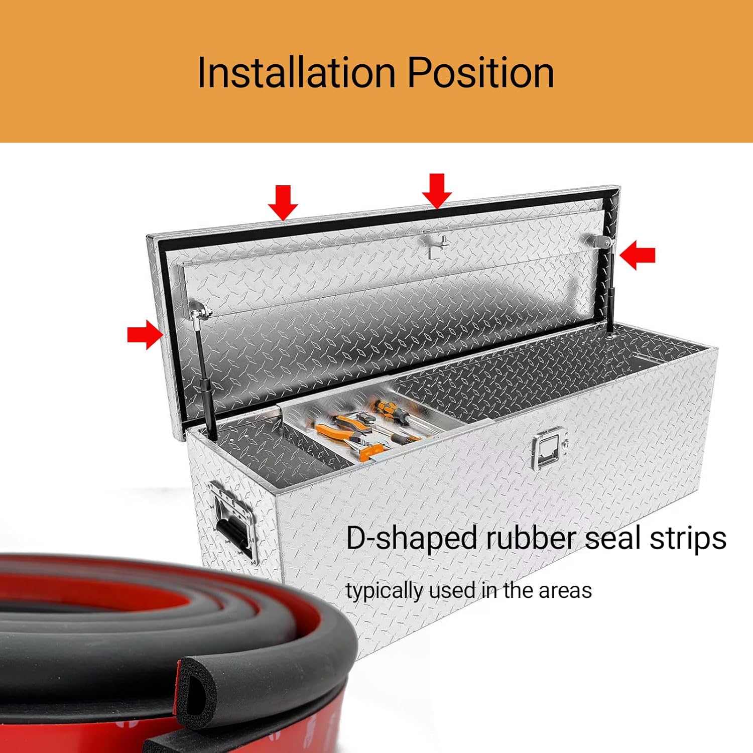 Toolbox Weather Seal Gasket, Self-Adhesive EPDM Rubber Weatherstripping, Fits Most Truck Toolboxes, Pickup Bed Toolbox, Trailer Storage Box