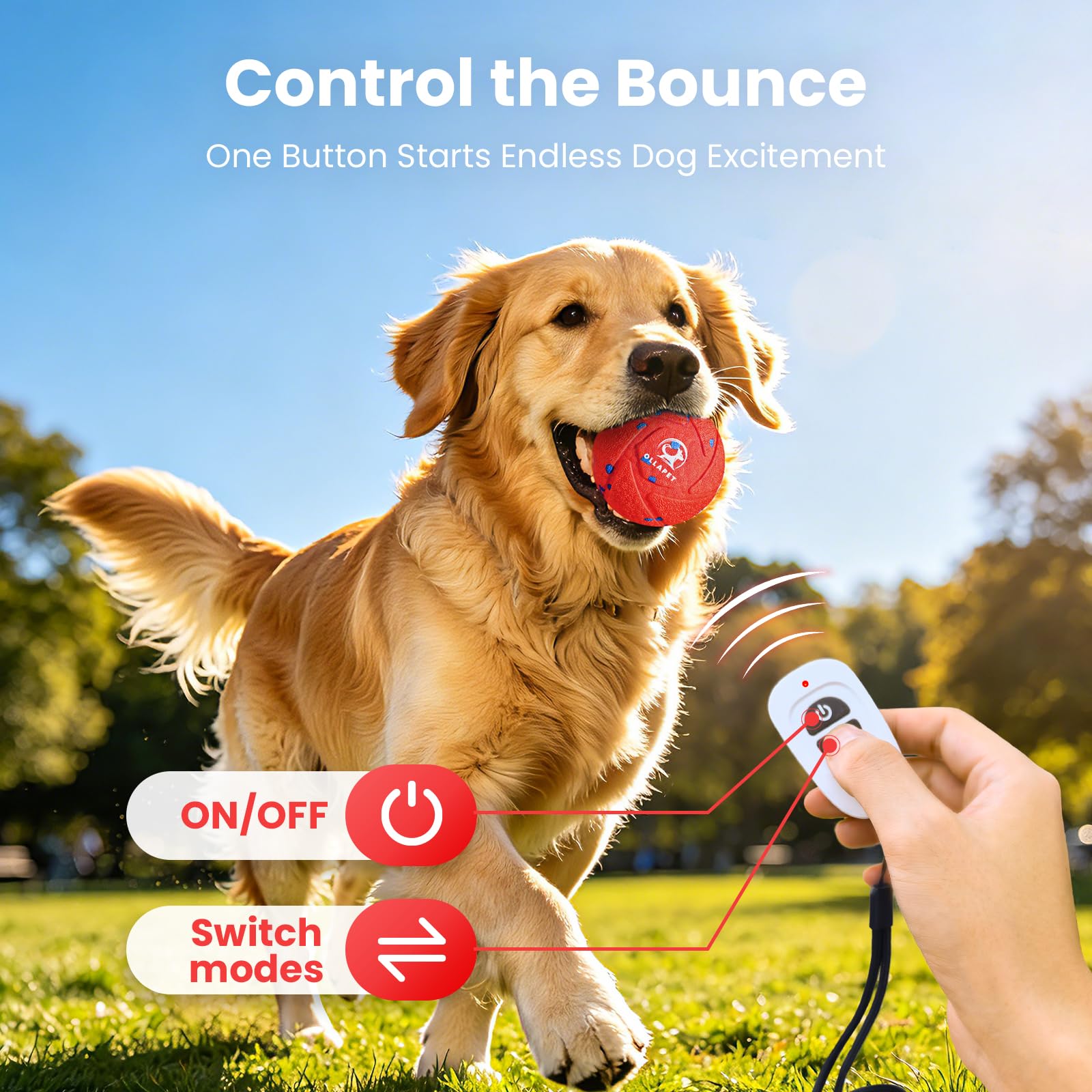 Balle interactive pour chien – rebondissement et roulement automatiques, matériau E-TPU résistant à la mastication, 3 modes interactifs, étanche IPX7, balle de jouet Smart Chase pour chiens de