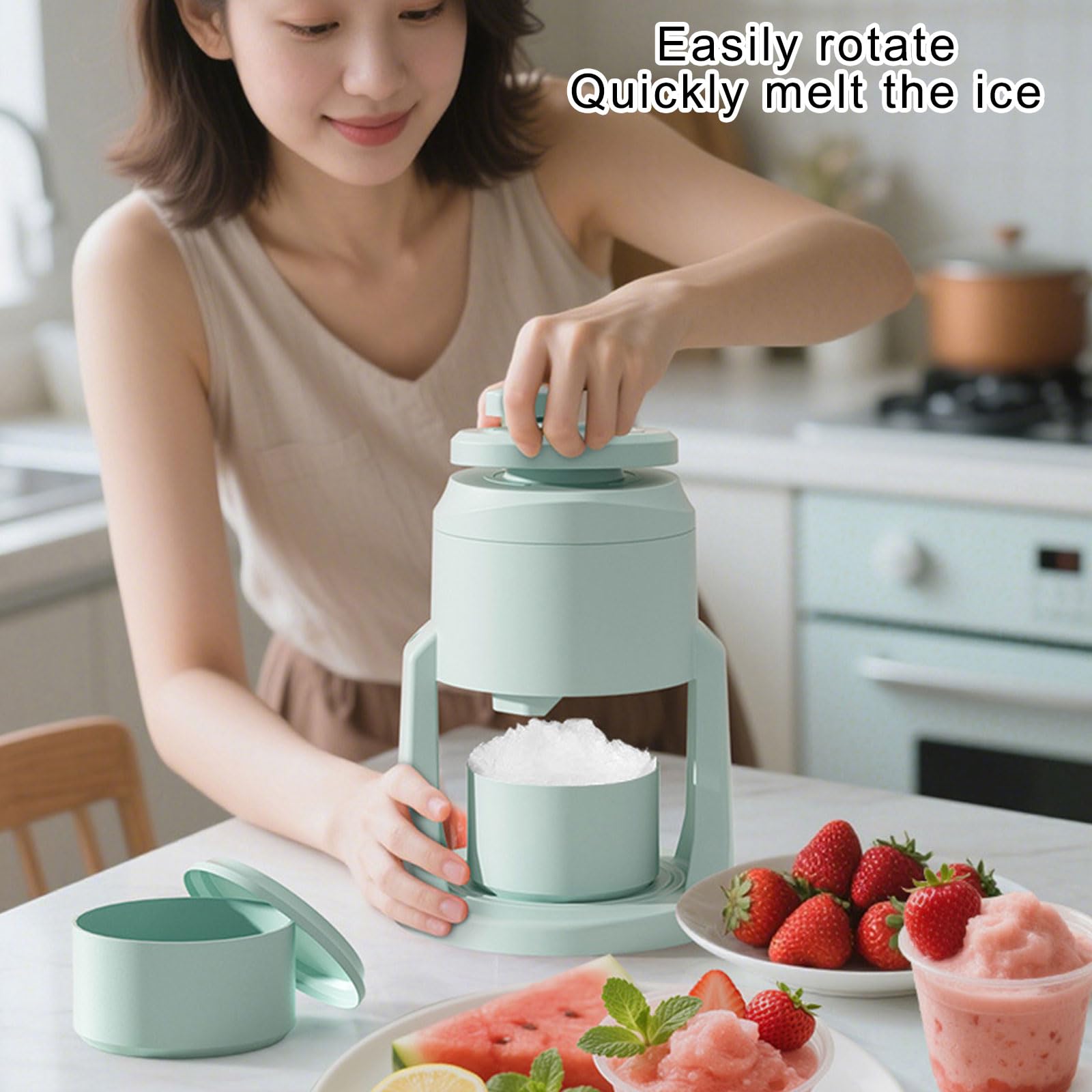 Tritaghiaccio a manovella con acciaio inox, ideale per preparare dessert, bevande e cocktail a casa o all'aperto, per la stagione del rasoio per ghiaccio