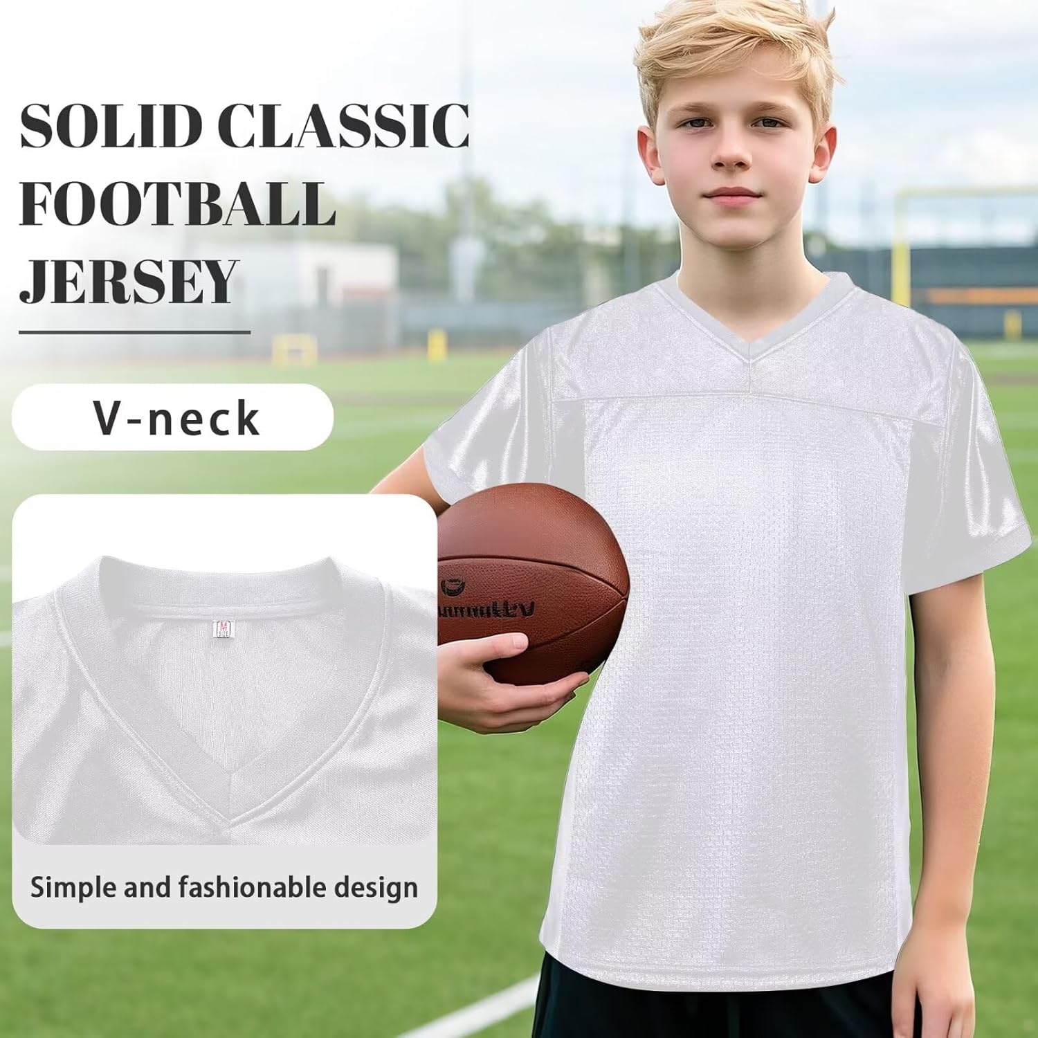Youth Blank Football Jersey,Kid's Mesh Plain Football Shirt 90s Hip Hop Retro Dry-Fit Soccer Sports Tee for Party - Image 3