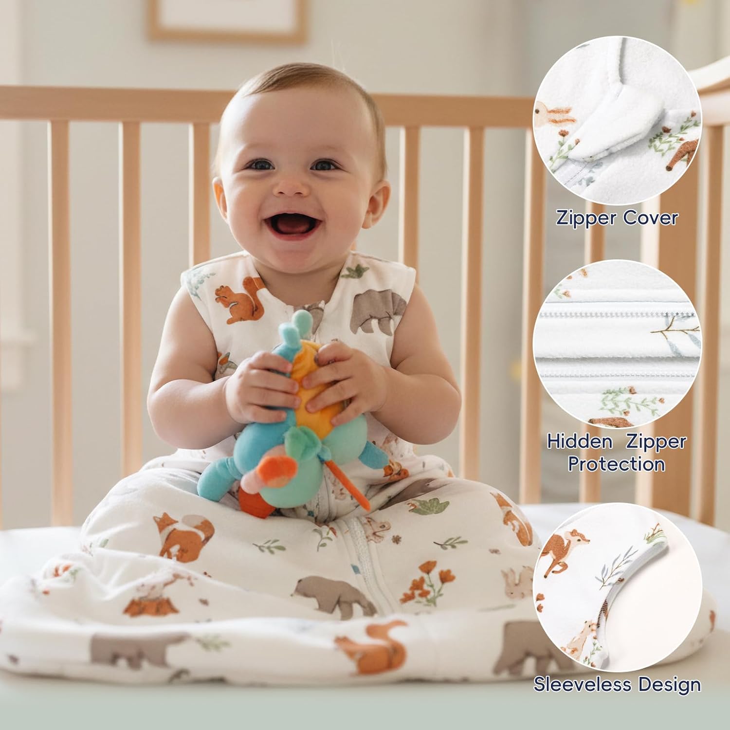 PHF Warm Micro-Fleece Baby Sleep Sack 6-12 Months, Soft Baby Wearable Blanket, 2-Way Zipper Sleeping Bags, 2 Pack Comfy Toddler Sleeping Sack for Boys, Medium Size, Woodland & Animal - Image 5