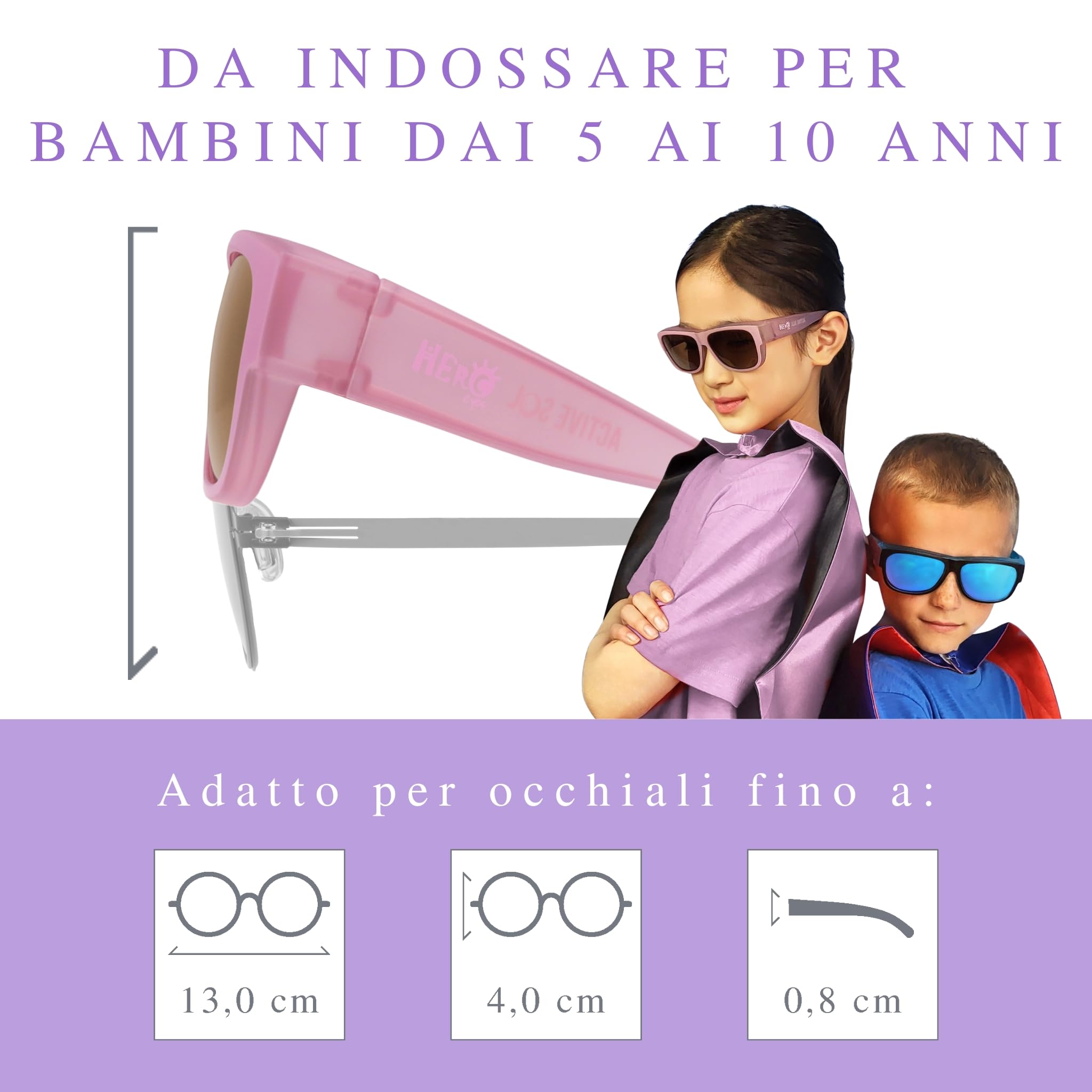 ActiveSol Occhiali da Sole Sovrapponibili Hero Eyes per Bambini, 5-10 anni, Polarizzati, UV400