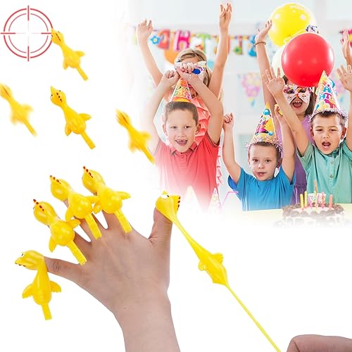 Miniatura 6 de POPLAY 36 piezas de tirachinas de pollo volador, juguetes de catapulta de dedo de pollo de goma para niños y adultos, regalos de fiesta, bolsas de
