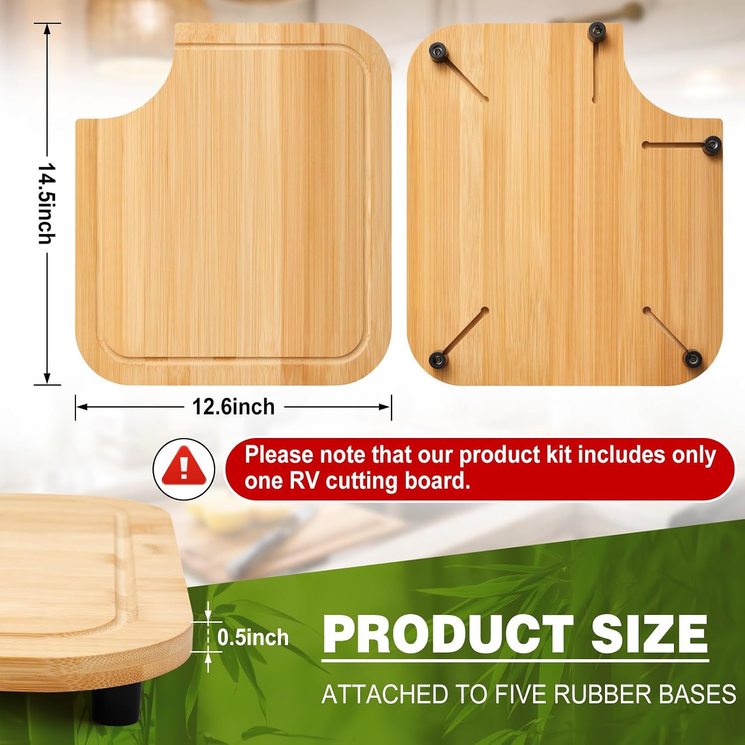 Ziliny 1 Pcs Rv Sink Cutting Board 14.5" x 12.5" Sink Cover Cutting Board with Adjustable Rubber Feet Compatible with Most Rv Boat Kitchen Sinks Built in Juice Groove and Corner Cut for Scraps(Bamboo)