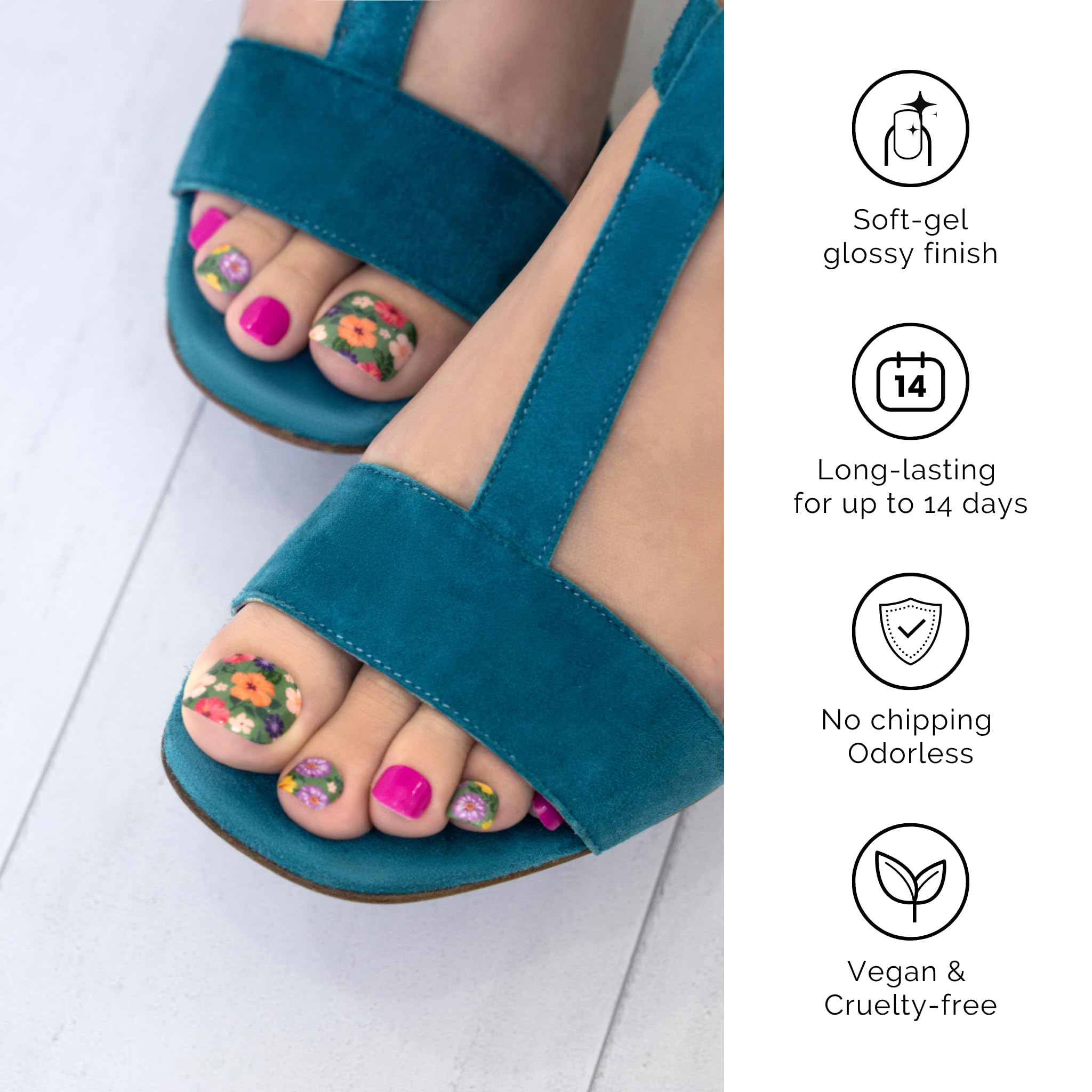 NAILOG Semi Cured Gel Nail Strips, Toe Nail Polish Strips with Glossy Gel Finishing, Retro Jungle - Image 2