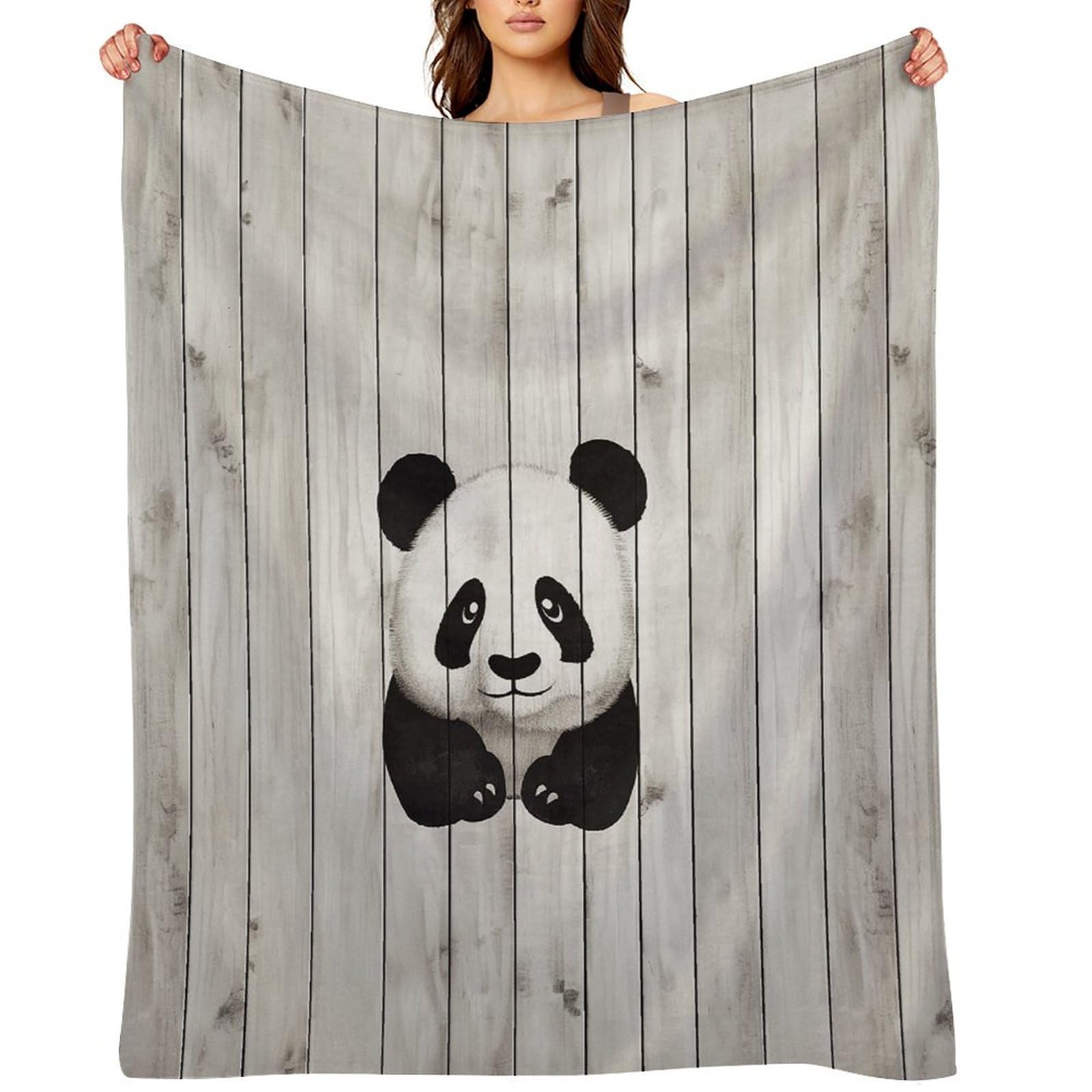 Flannel White Wooden Panda Throw Blanket for Couch Super Soft Fuzzy Cozy Flannel Blankets No Shed No Pilling FAnti-Static Winter Bed Blanket Decorative and Giftable Blankets