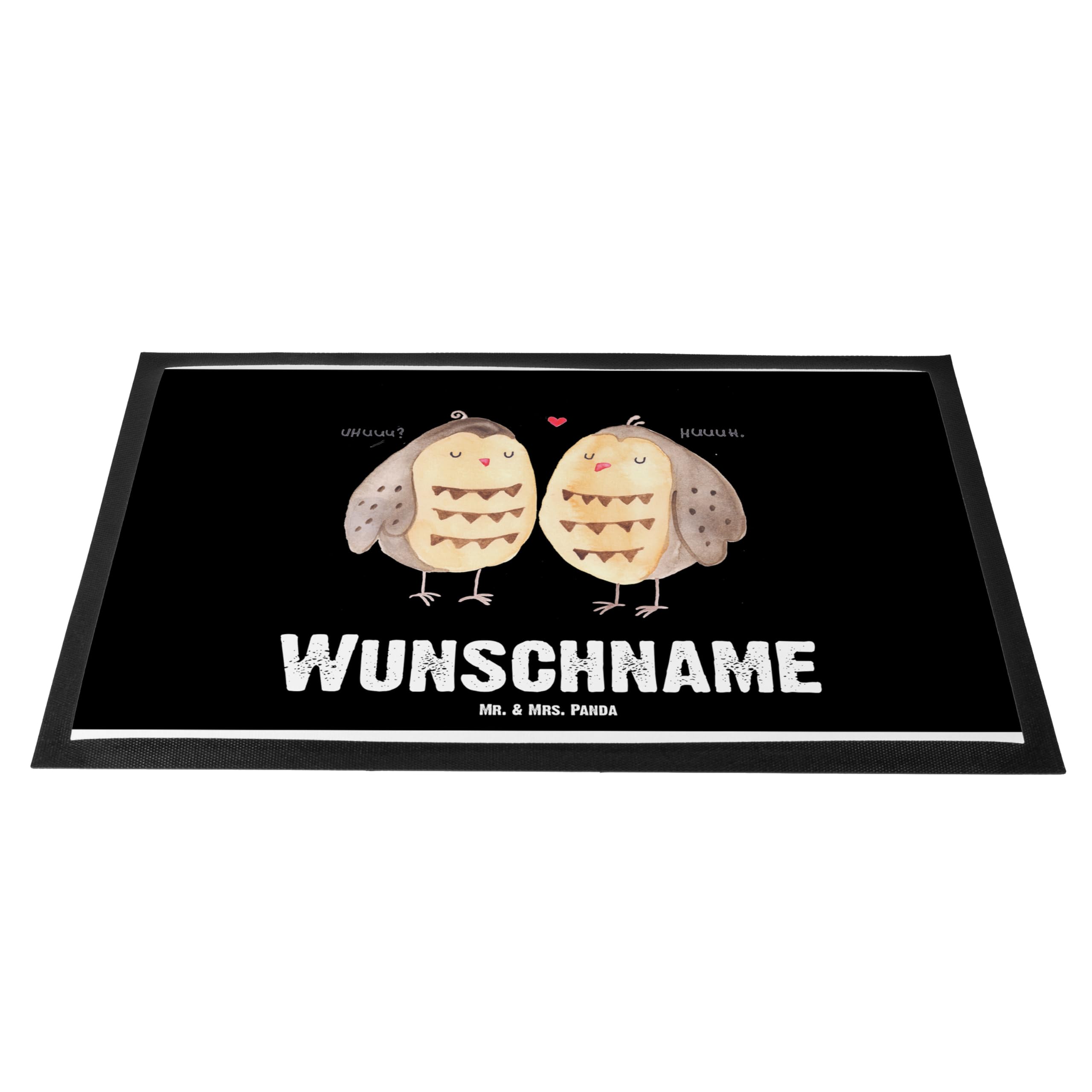 Mr. & Mrs. Panda Personalisierte Fussmatte Eulen Liebe 40 x 60 cm - Geschenke, Freundin Geschenk, mit Namen, Eule, Fußmatte Name, personalisierbar, Fußabtreter personalisiert, Pärchen, Freund