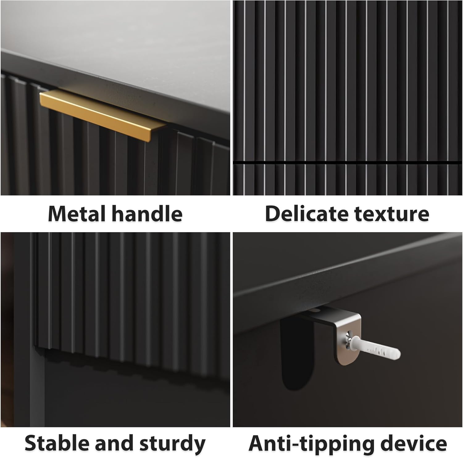 Dresser for Bedroom, 8 Drawer Double Dresser, Modern Chest of Drawers for Bedroom, Living Room, Entryway and Closet, 55" L x 15.7" D x 37.4" H, Black