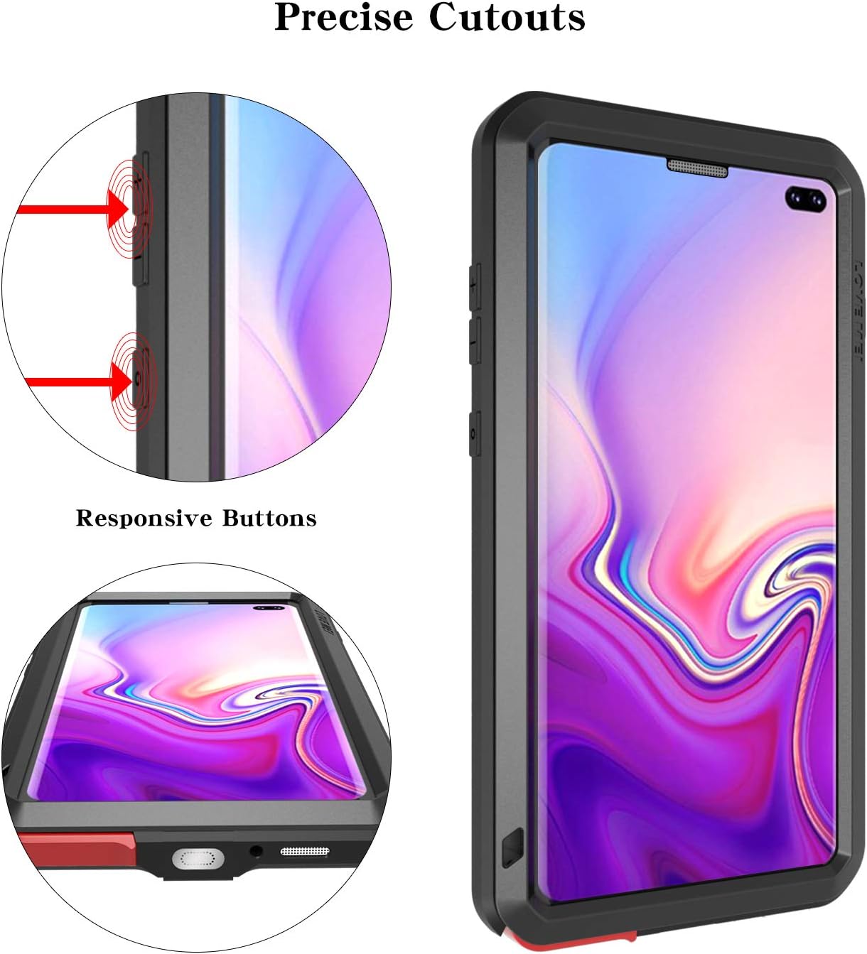 Best Promo LOVE MEI Galaxy S10 Plus Case, [with Built in Glass Screen Protector] Full Body Sturdy Hard Cover Heavy Duty Shockproof Dustproof Metal Silicone Case for Samsung Galaxy S10 Plus/Black