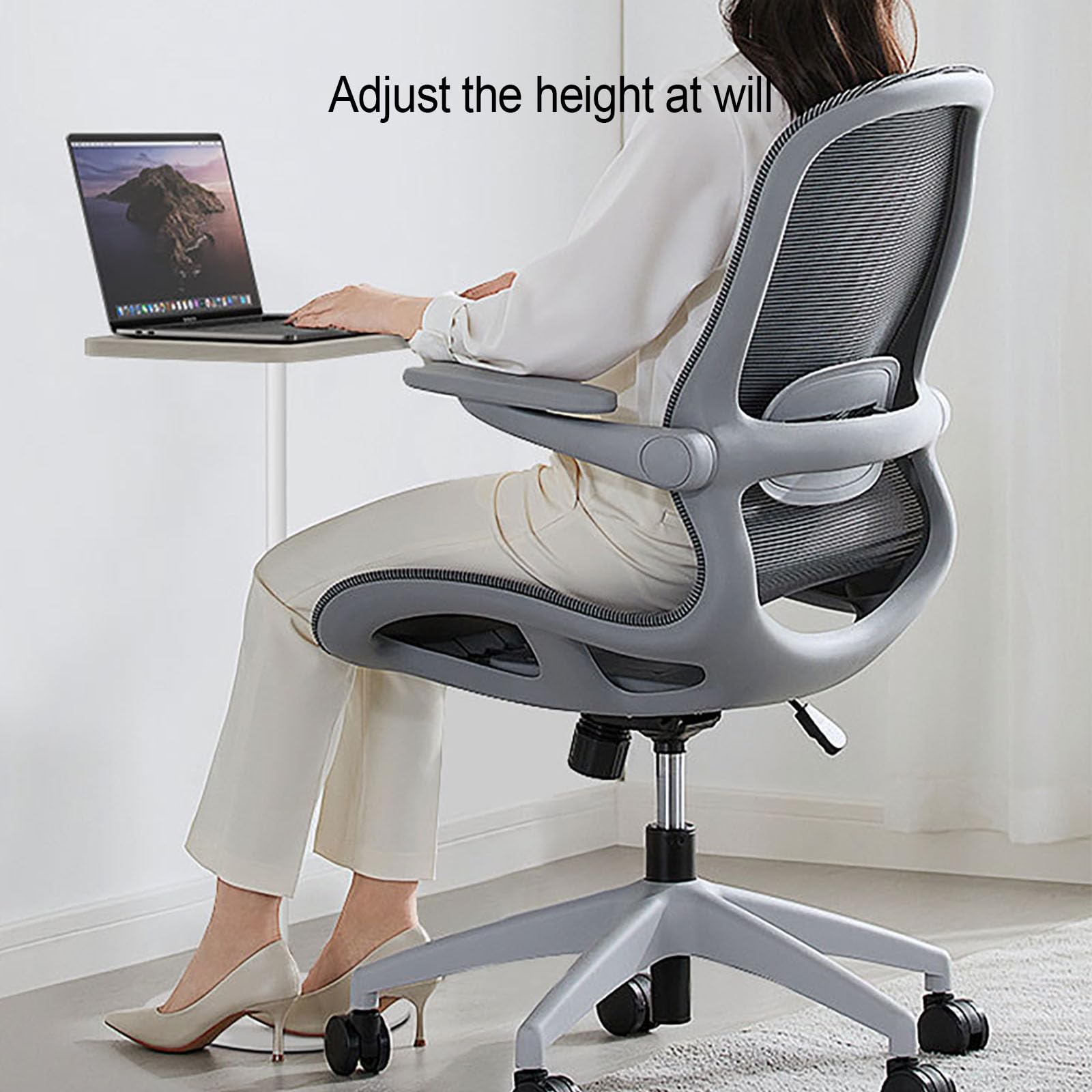 Supporto regolabile per computer portatile, design ergonomico per casa, ufficio, studio, lavoro, altezza regolabile 86-122 cm, struttura in legno e metallo