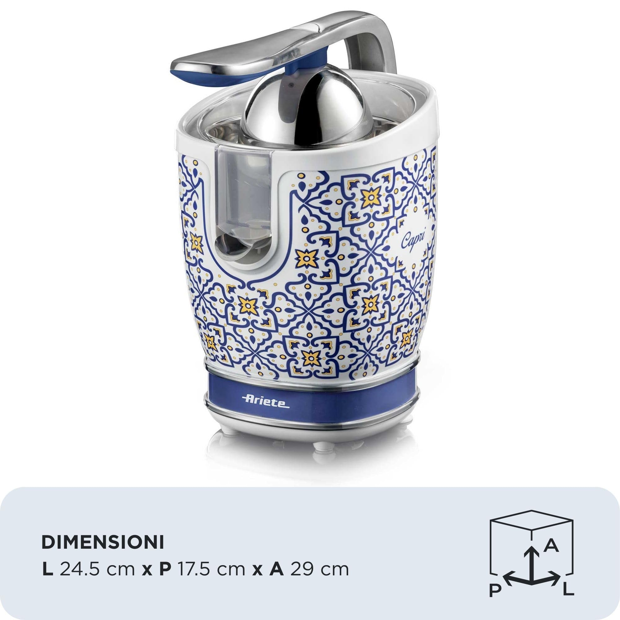 Spremiagrumi Ariete Breakfast - 40W, 2 Coni, Beccuccio Antigoccia, Bianco/Celeste | Per Arance, Pompelmi E Limoni - Foto 8