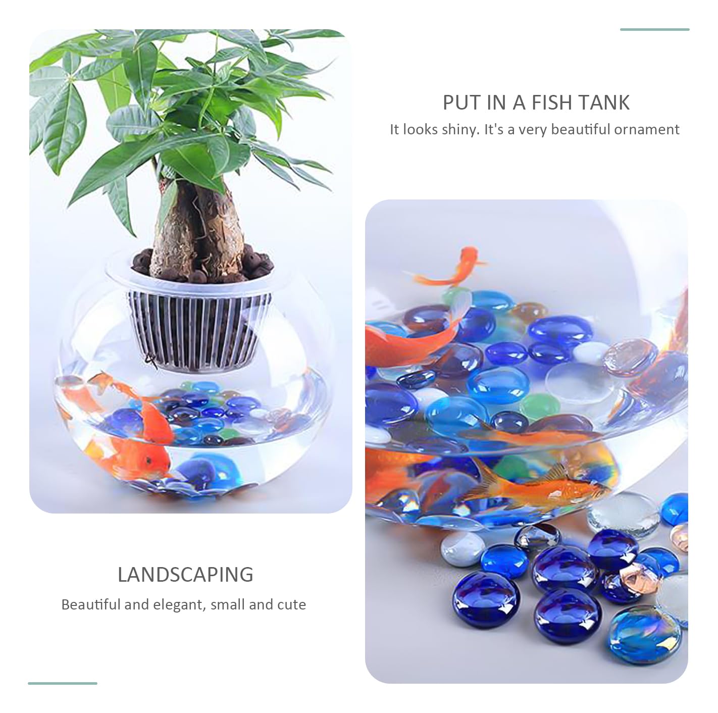 Galets de verre ronds transparents - 200 g - Pierres précieuses plates - Décoration de vase - Pour aquarium, pots de plantes, aménagement paysager