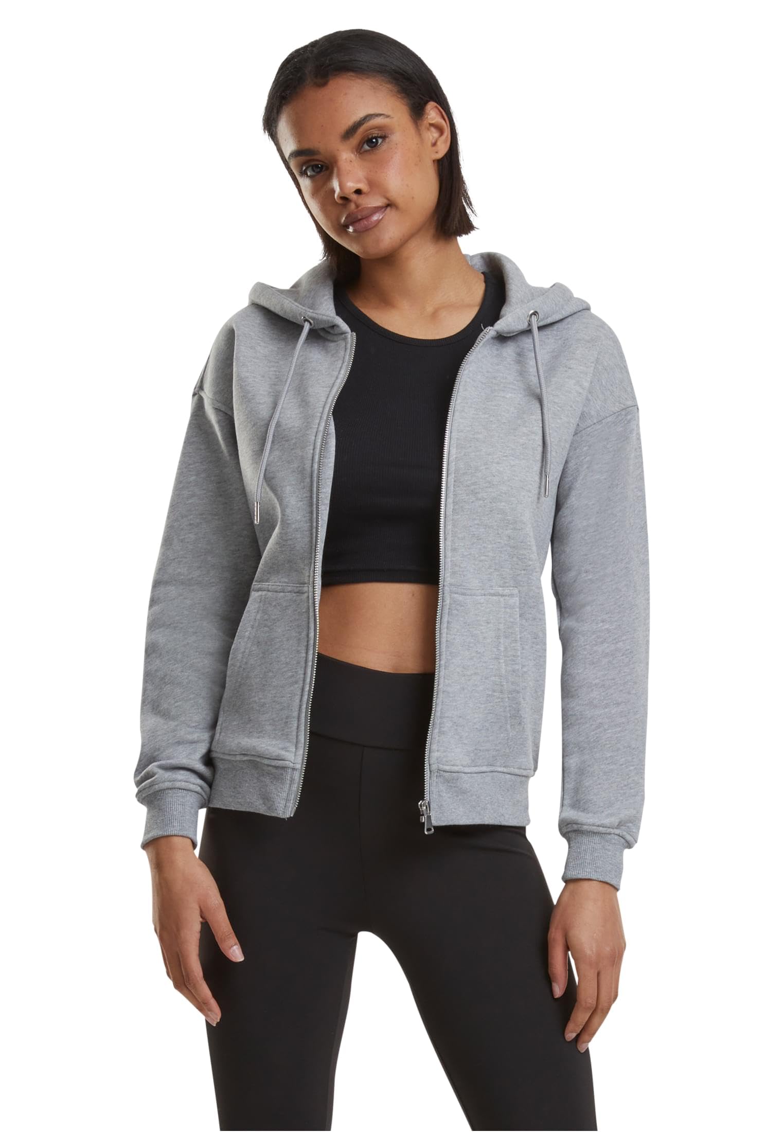 Urban Classics Women's Ladies Classic Zip Hoodie Cardigan Sweater, Gray, M