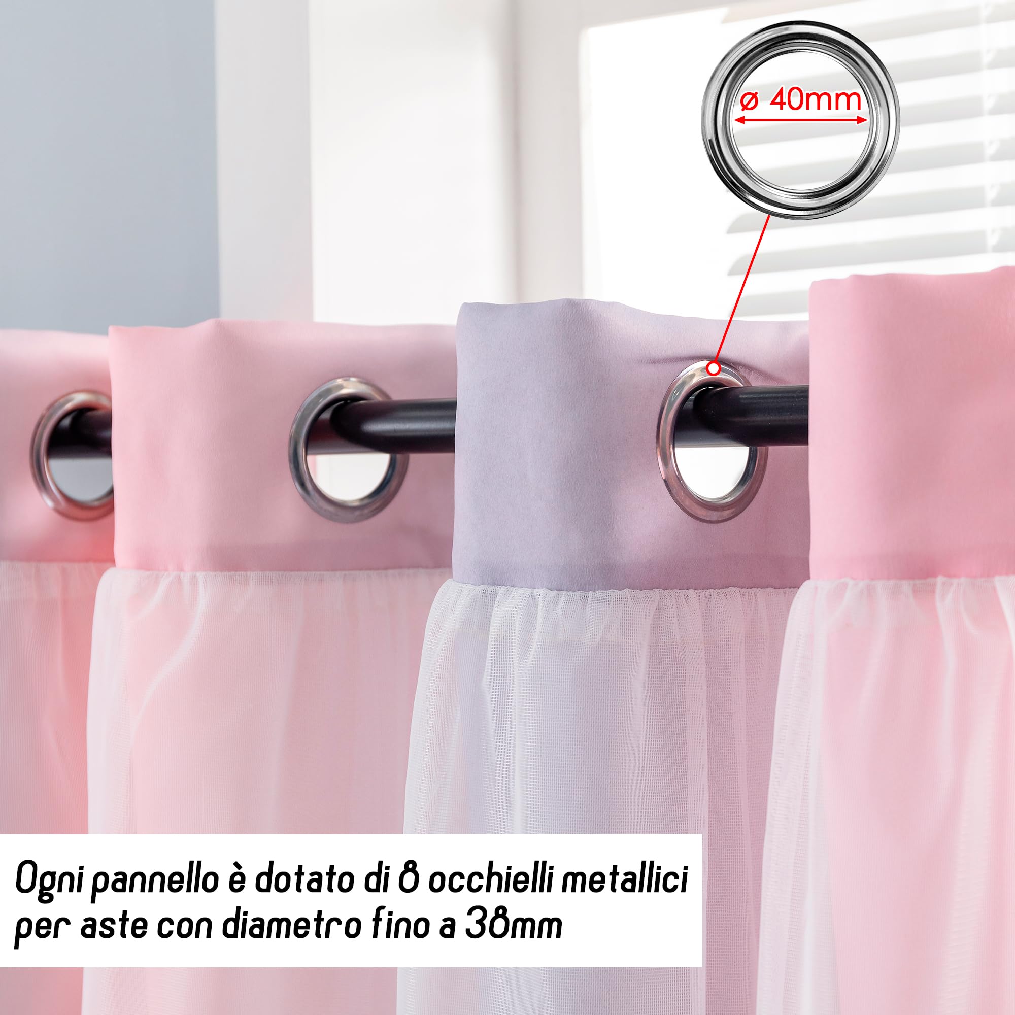 Par de cortinas dobles opacas suaves con estampado de estrellas vacías para dormitorio y habitación infantil, 2 paneles con ojales (140 x 285 cm, rosa y morado)