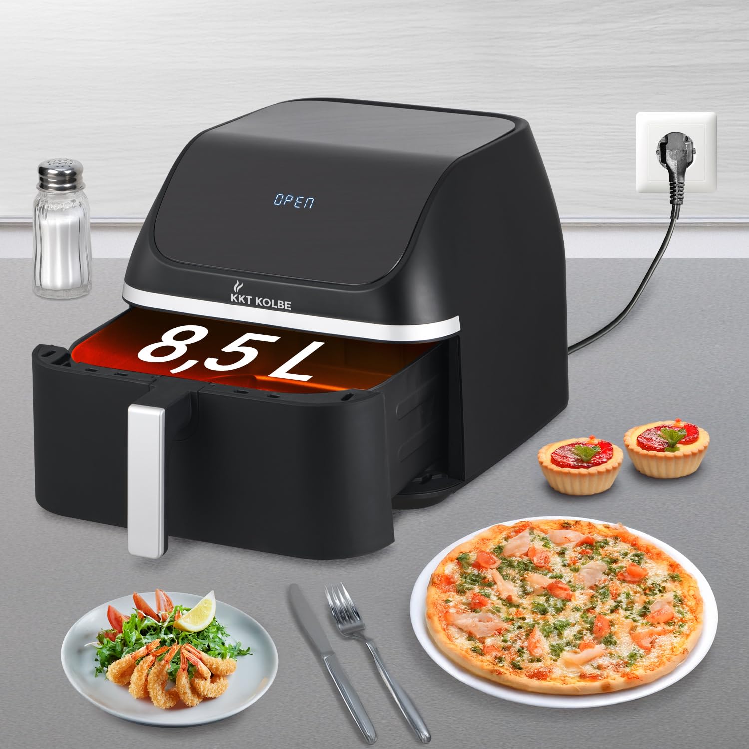 KKT KOLBE AF8500 frytkownica na gorące powietrze, 8,5 l, 10 programów, 13 funkcji, bardzo ciche smażenie bez oleju i tłuszczu, 1 szuflada