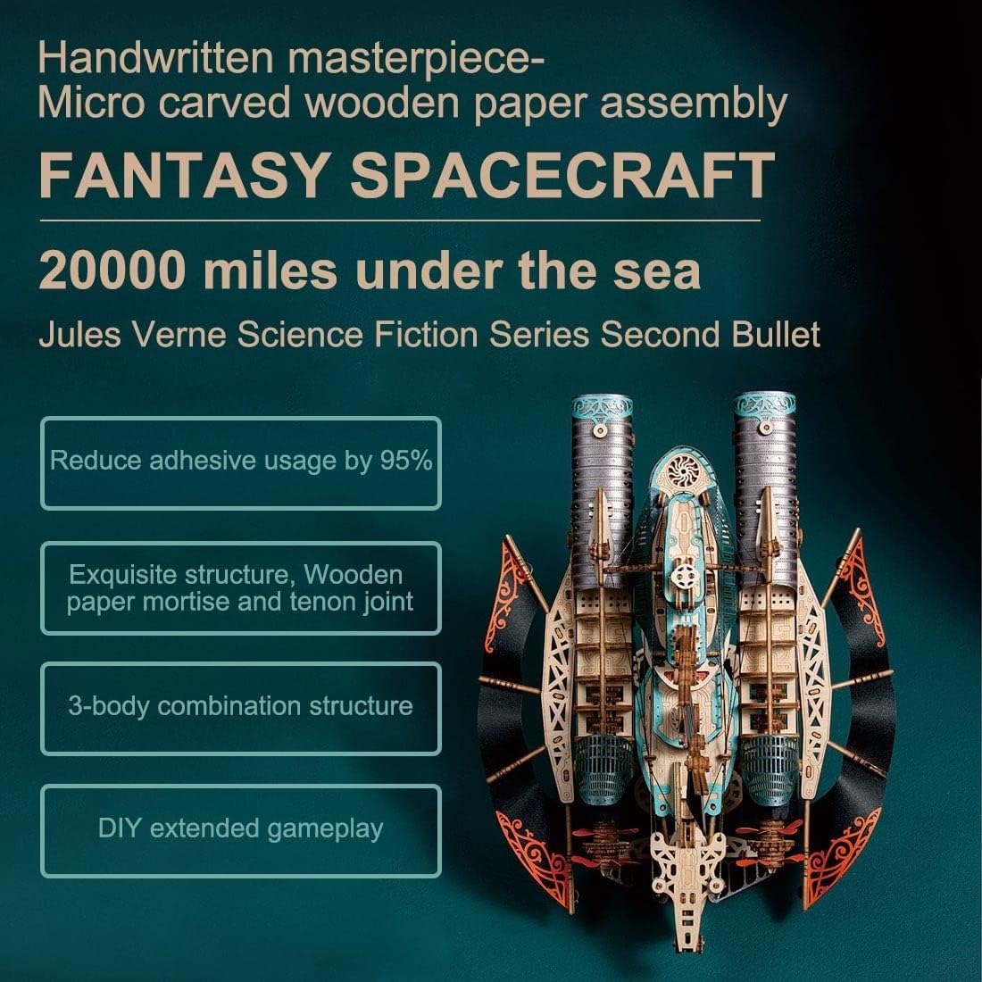 Drewniane puzzle 3D dla dorosłych, zestawy modeli statków kosmicznych, zestawy mechaniczne drewniane puzzle DIY, edukacyjne łamigłówki DIY, kreatywna ozdoba na biurko jako prezent.