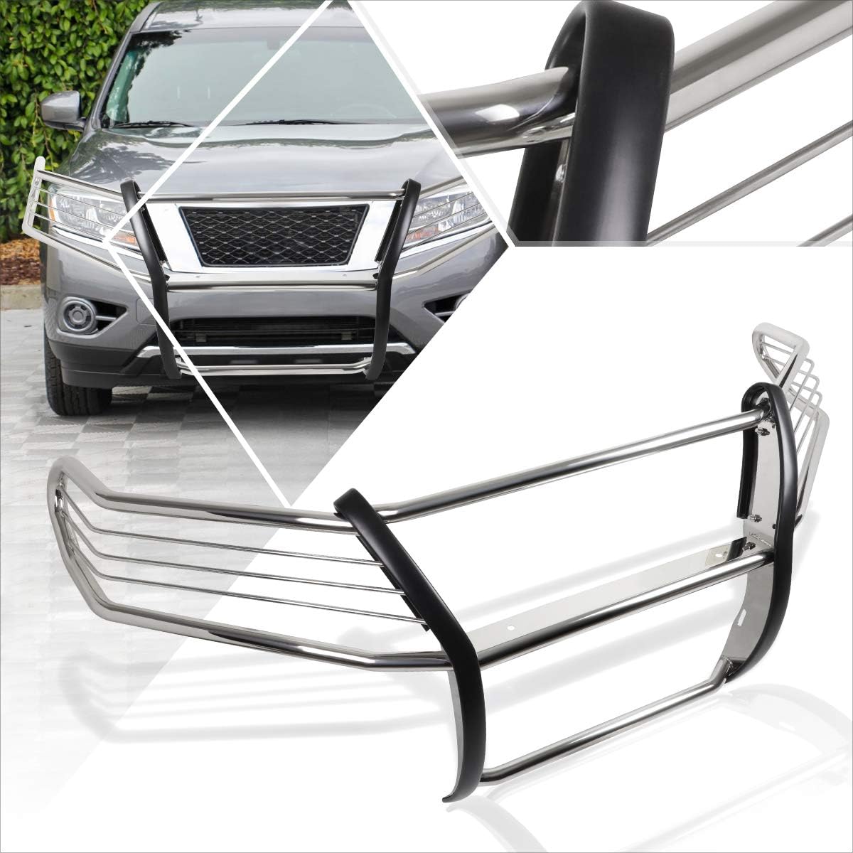 Compatible with Pathfinder R52 2013-2016 S.S Front Bumper Brush Grille Guard Protector,Chrome