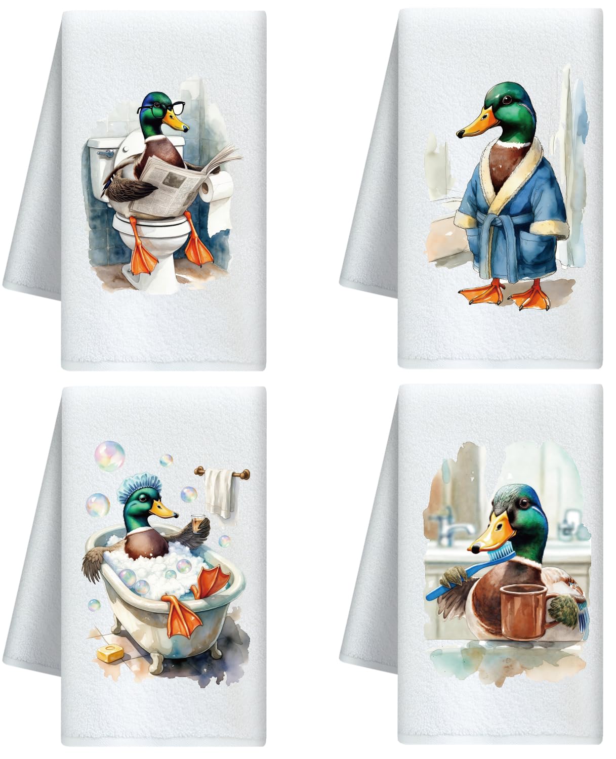 CUTHOLLOW 4Pcs Toilet Wild Ducks Kitchen Towels Cute Tea Towels — image 1