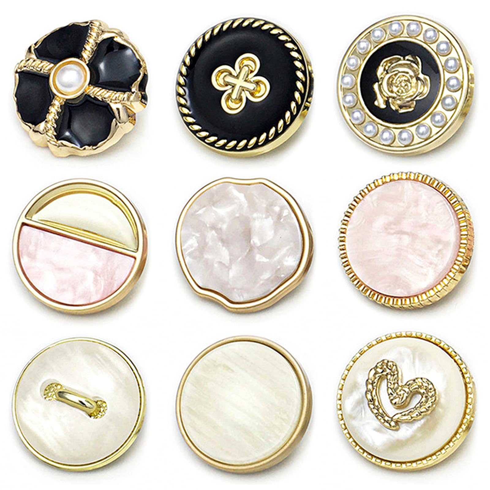 Pack of 9 Pearl Flower Buttons Crystal Rhinestone Flower Button Pearl Rhinestone Button Decoration Flat Back Flower Rhinestone Buttons for Jewellery Making Clothing Bags Shoes Wedding Dress DIY (4)