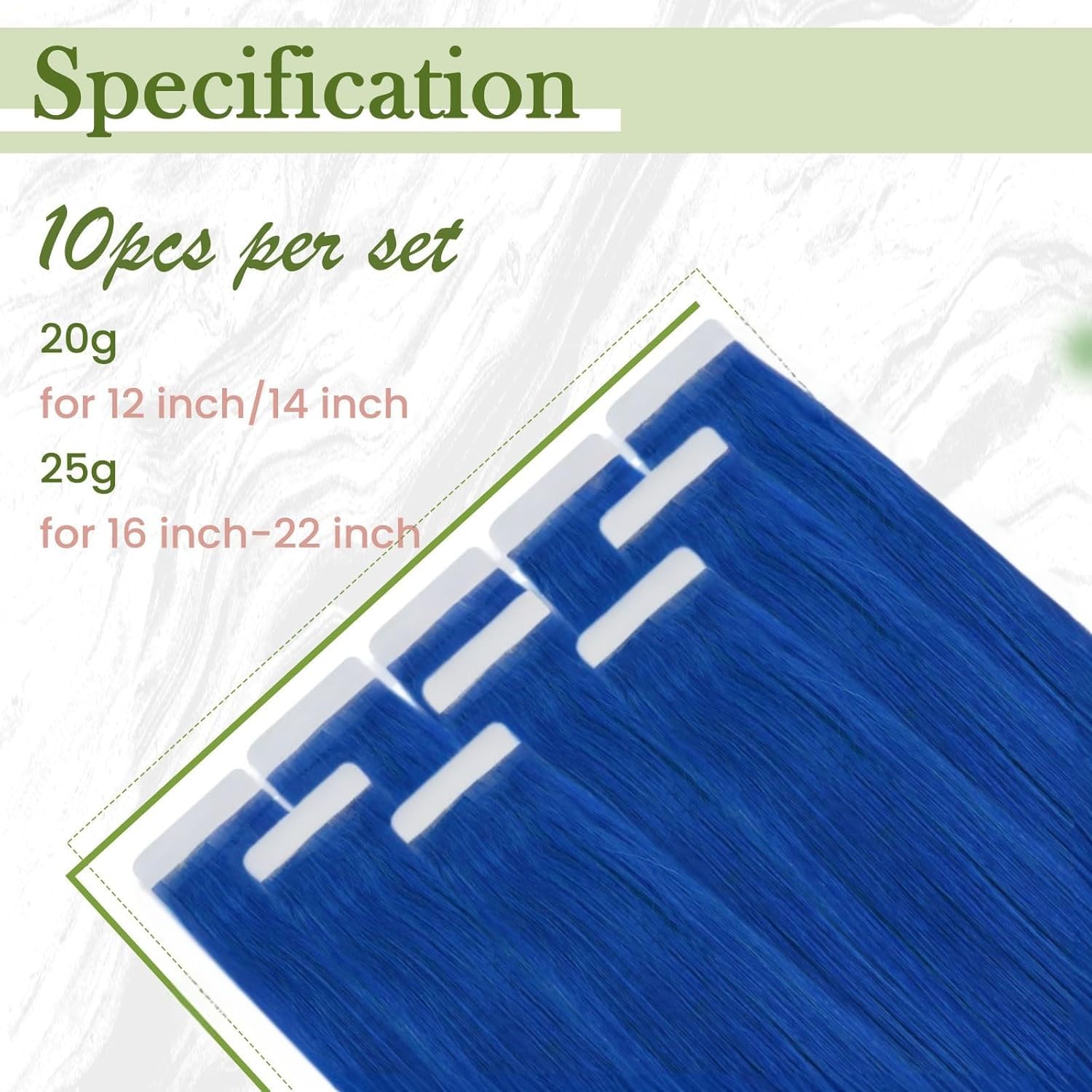 RUNATURE Extension Capelli Veri Biadesivo Blu 50cm 10 Pcs 25g Invisibile Extension Capelli #Blue