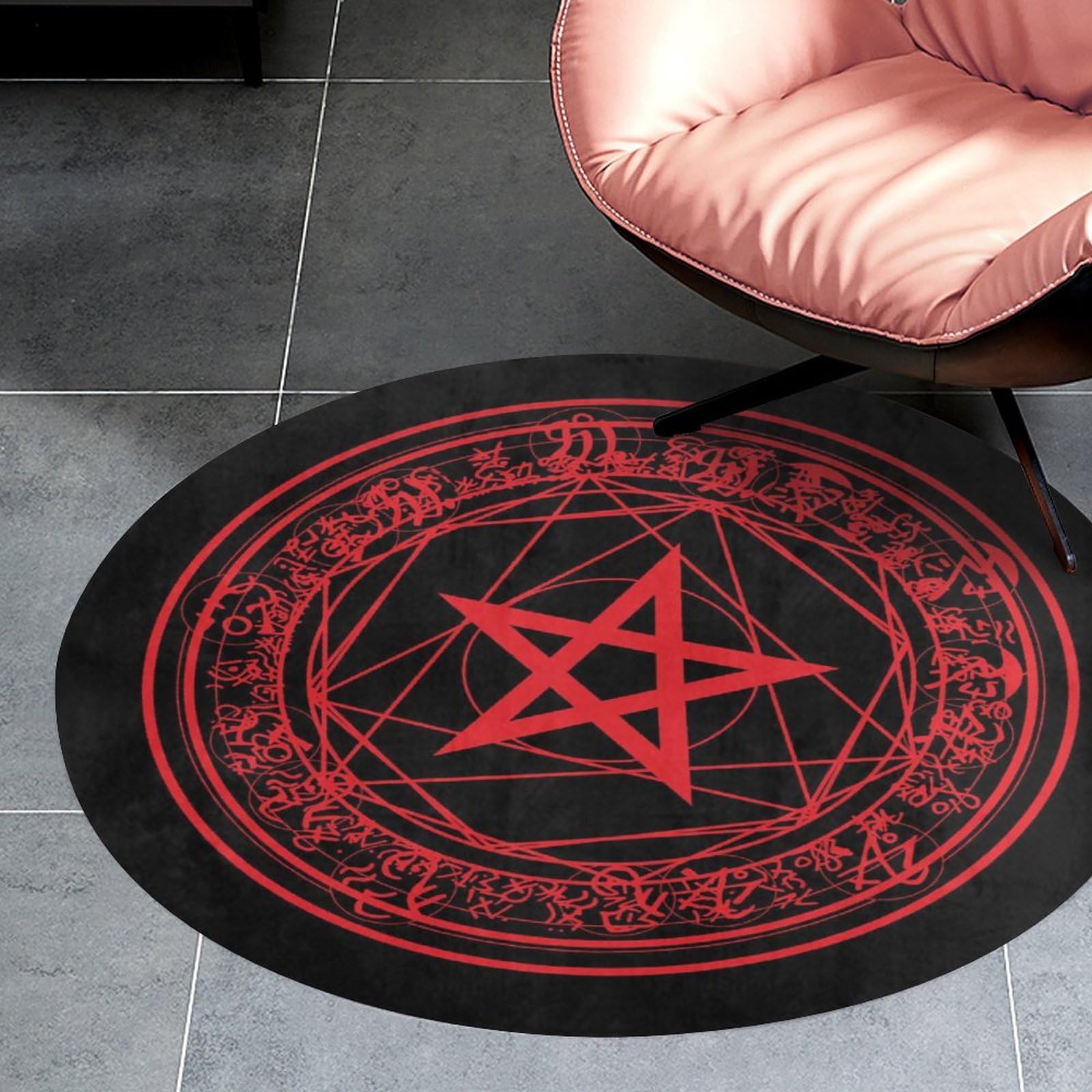 NAWFIVE Round Area Rugs 3Ft Pentagram Blood Red Circle Play Room Mat Non-Slip Magic Floor Mats Soft Absorbent Carpet Decor for Living Room Bedroom Kitchen