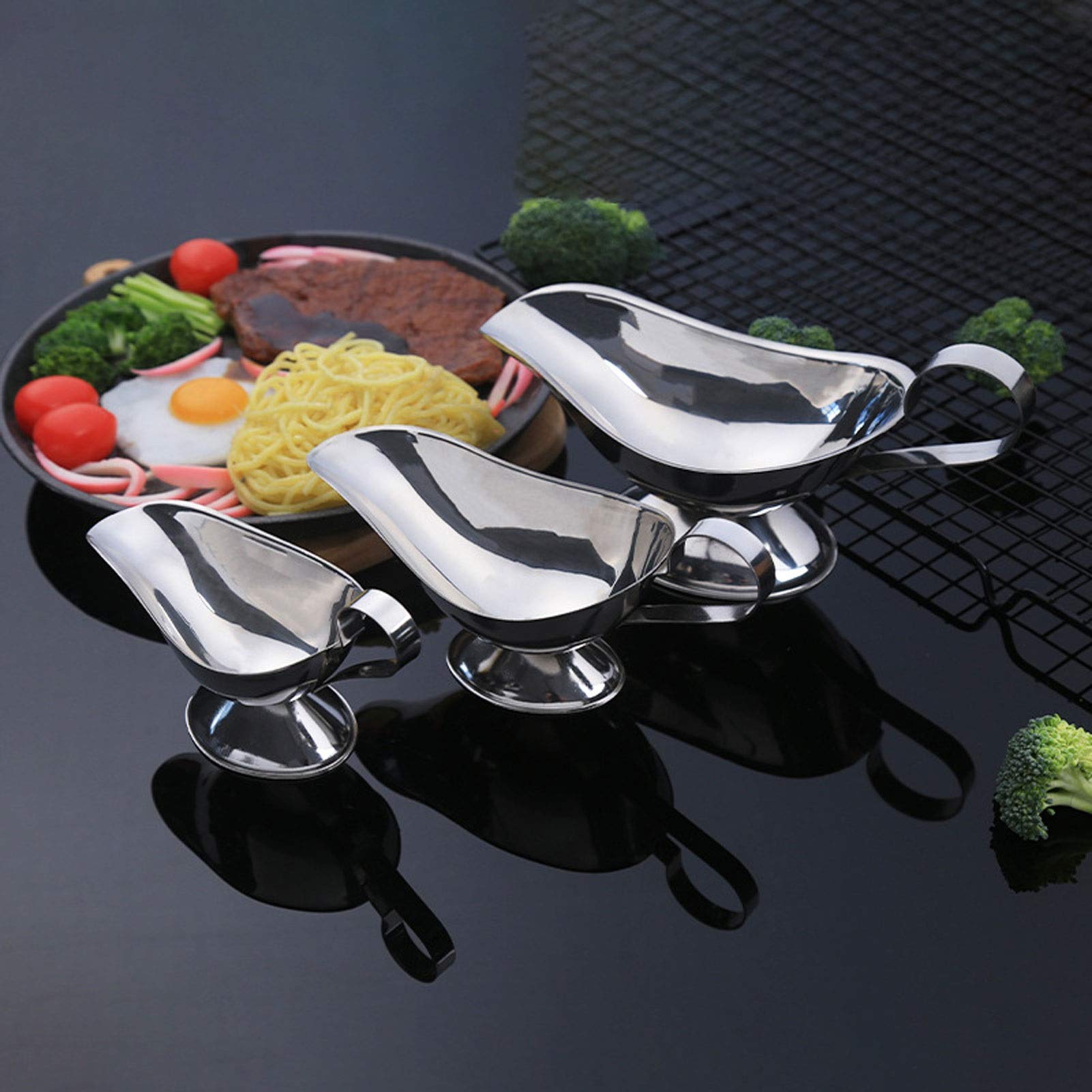 3 Saucières En Acier Inoxydable - Format Bateau - Idéal Pour Sauces, Jus, Vinaigrettes | Cuisine Et Table