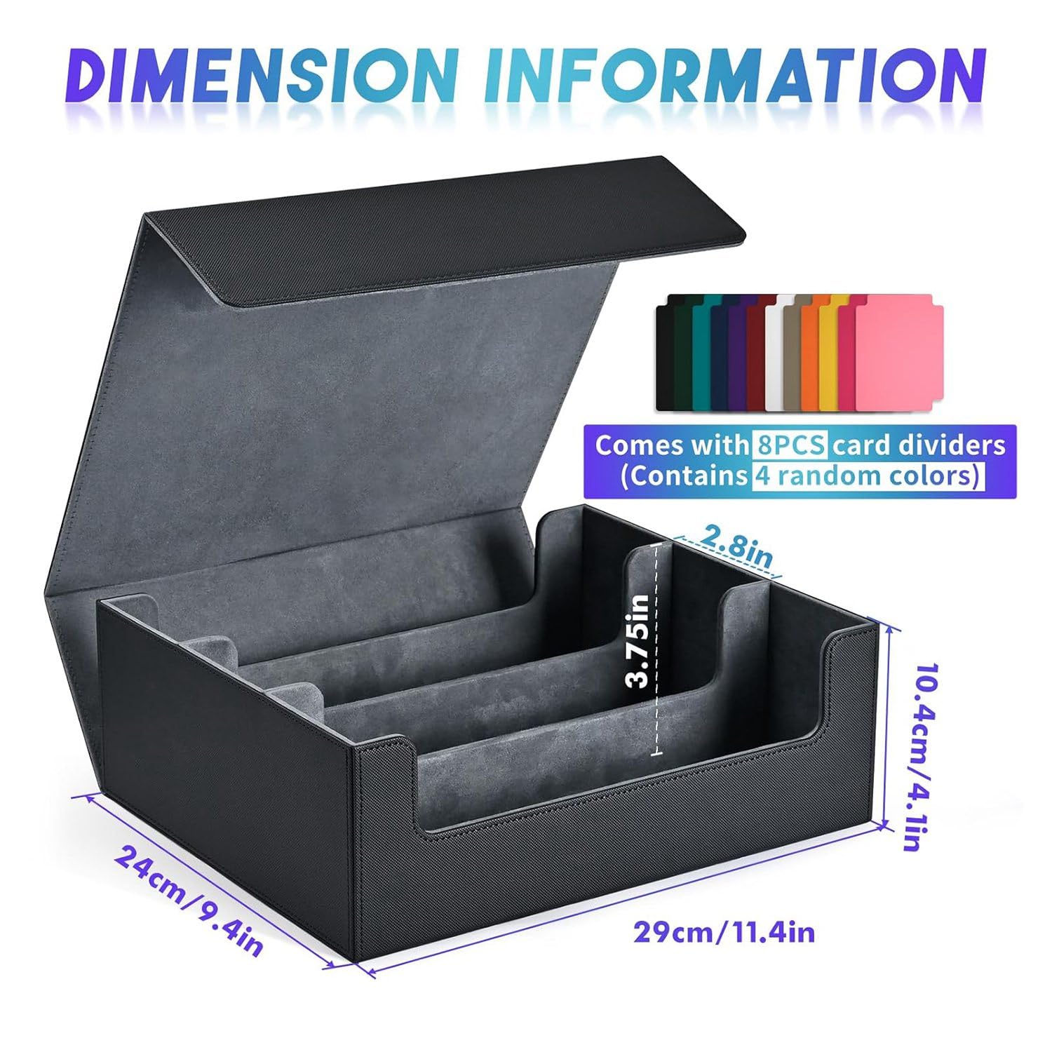 Scatola Porta Carte per Carte Collezionabili, Porta Carte con Chiusura Magnetica per Mazzo con Caricamento Laterale Superiore Scatola per Carte da Gioco Nero + Blu Resistente