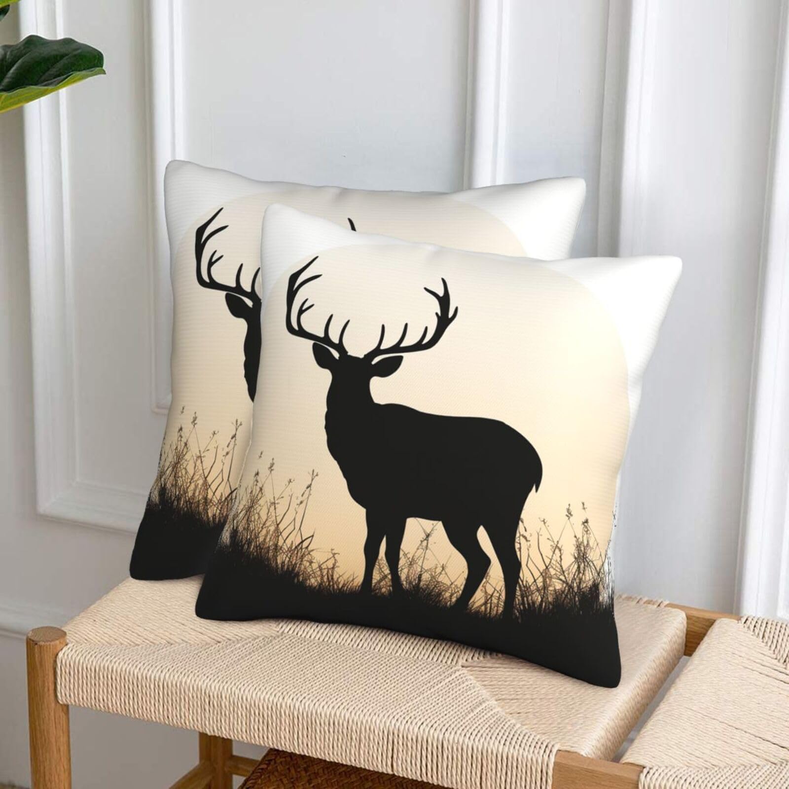 NONHAI Decorative Throw Pillow Covers Set of 2, 20"x20" Square Cushion Case Soft Comfy Deer Silhouette Throw Pillows for Couch Cushion Livingroom Farmhouse Home Decor Pillowcases