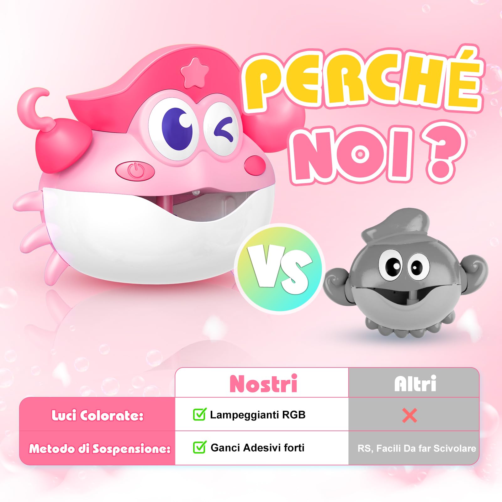 iKidiki Granchio Tummy Time - Giochi Bagnetto per Bambini 1-5 Anni - Giocattoli da Vasca da Bagno, Regalo Compleanno Neonato