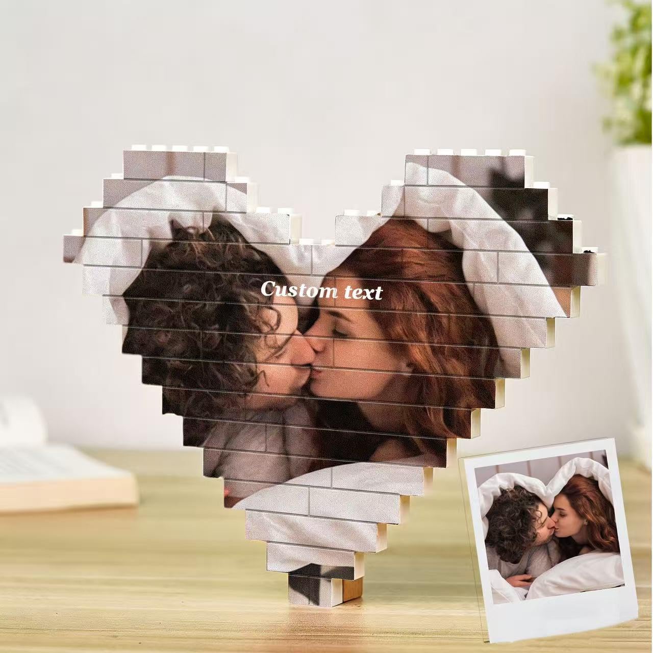 Custom Couple Photo Building Blocks gifts for Couples, Personalized Heart Shape Puzzle Bricks Gifts for Valentines Birthday, Couple Gift, Custom Home Decor with Photo, Text &Date for Couples