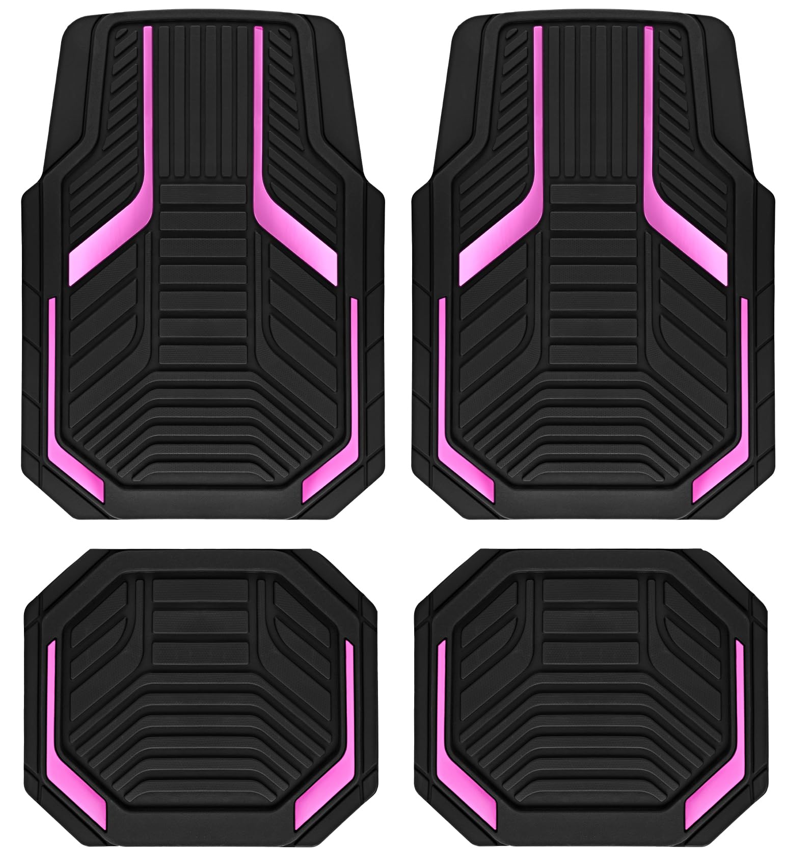 PIC AUTO Heavy Duty Rubber Floor Mats, Pink Aluminum Film Car Mats Set, Front and Rear Car Mats with Anti-Slip Backing, All Weather Protection, Trim-to-Fit for Automotive SUV, Sedan, Van