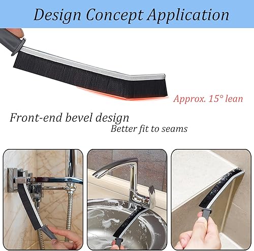 Miniatura 5 de Cepillos de limpieza de grietas para uso doméstico, cepillos de cerdas duras para limpieza de espacios pequeños, cepillo de huecos adecuado para