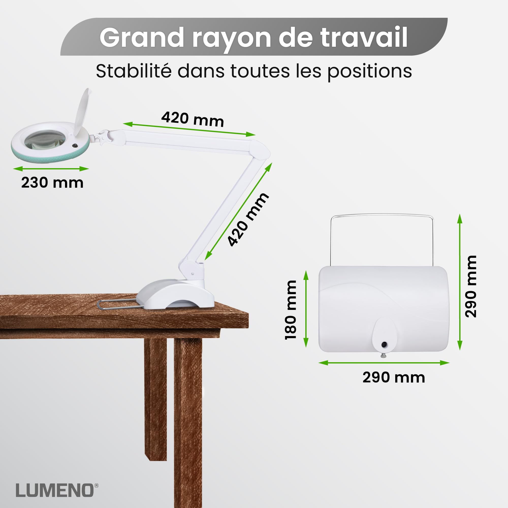 Lampe-loupe Lumeno 7215 – 5 Dioptries, 90 LEDs Blanches, Lentille Verre 127 Mm
