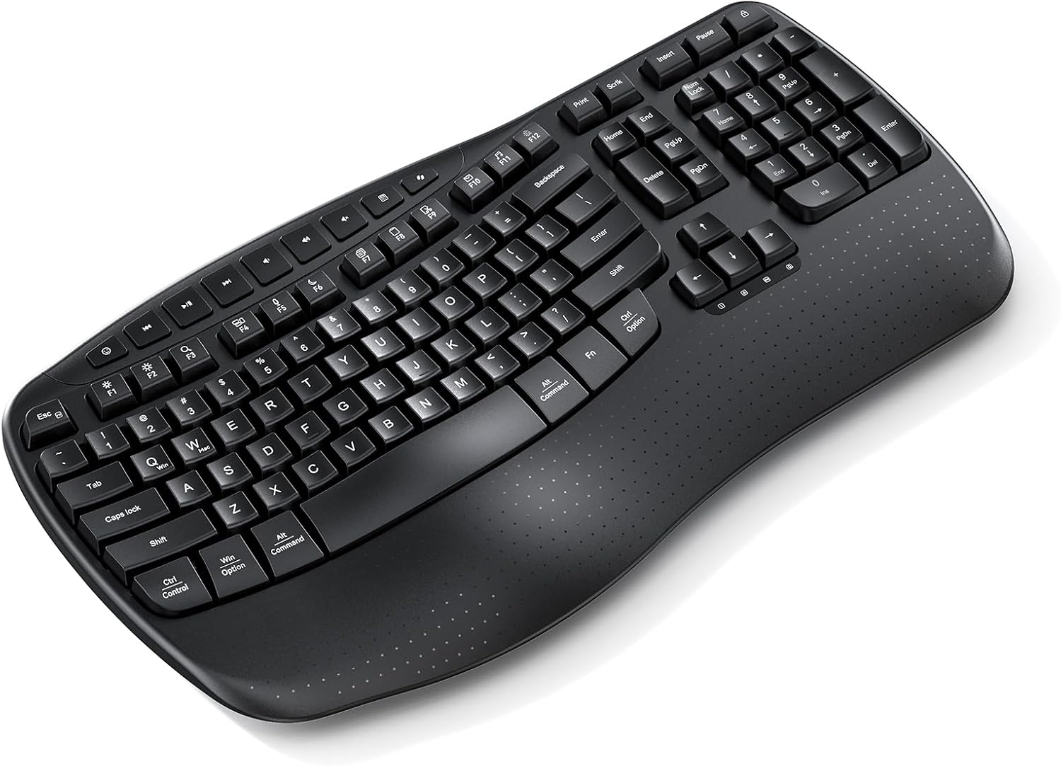Doci Wireless Ergonomic Keyboard, Wave Keys Wrist Rest Natural Typing Keyboard, 2.4G USB-A Cordless Receiver and USB-C Adapter, Ergo Computer Keyboard, Windows/Mac/PC/Laptop, Black