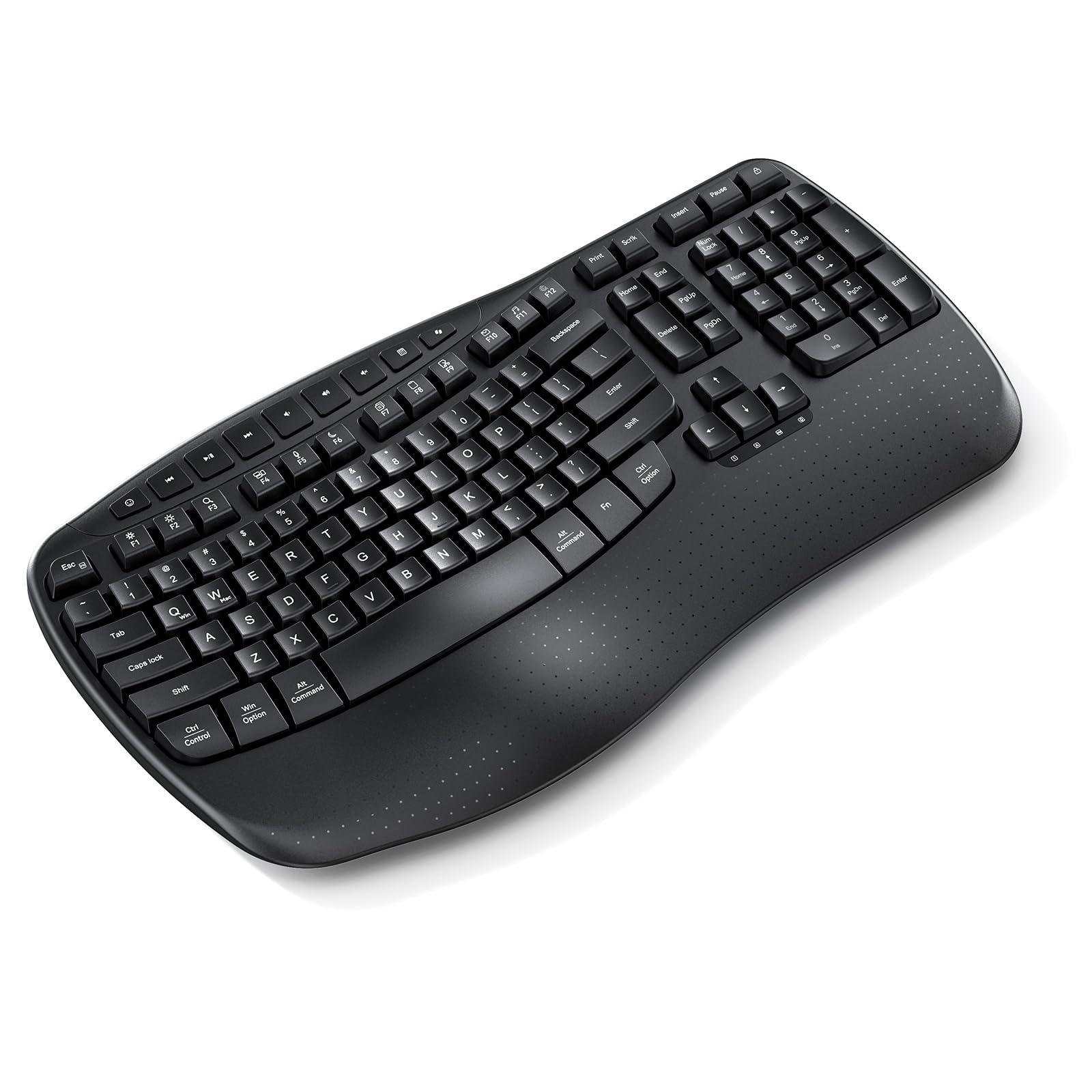 Doci Wireless Ergonomic Keyboard, Wave Keys Wrist Rest Natural Typing Keyboard, 2.4G USB-A Cordless Receiver and USB-C Adapter, Ergo Computer Keyboard, Windows/Mac/PC/Laptop, Black-image-27