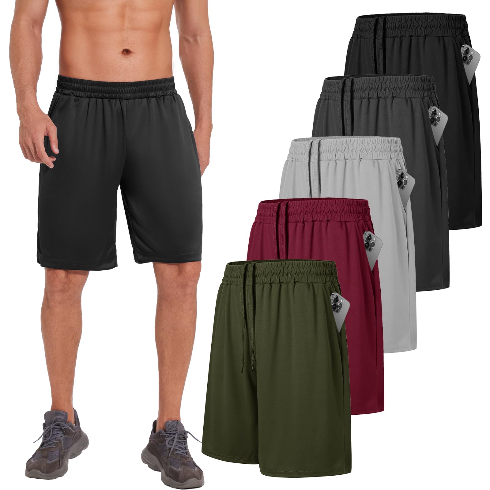 AKKQHH 5er-Pack Sporthose Herren Kurz Laufhose Kurze Hose mit Tasche Laufshorts Atmungsaktiv Schnell Trocknend Sportshorts Jogginghose Herren für Gym Sommer