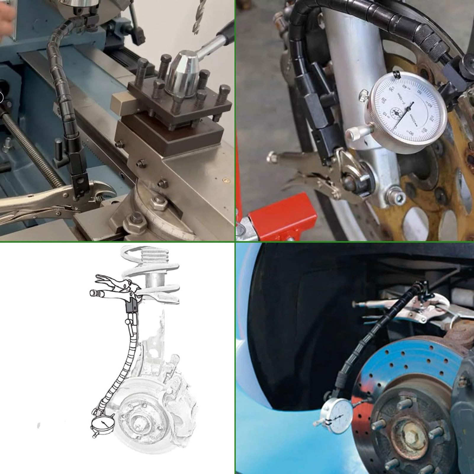 Naroote Juego de Medidores de Rotor de Freno de Disco de Alta Precisión con Mecanismo de Bloqueo Seguro y Flexibilidad de 360° para Inspección de Frenos Aleación de Aluminio