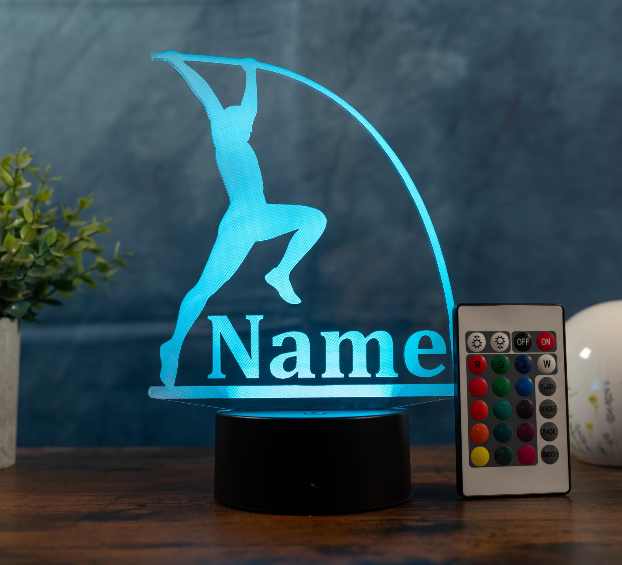 Stabhochsprung Lampe personalisiert – LED Nachtlicht mit Name | Leichtathletik Geschenk & Sport Deko | Pole Vault Light für Kinderzimmer, Schlafzimmer & Athleten