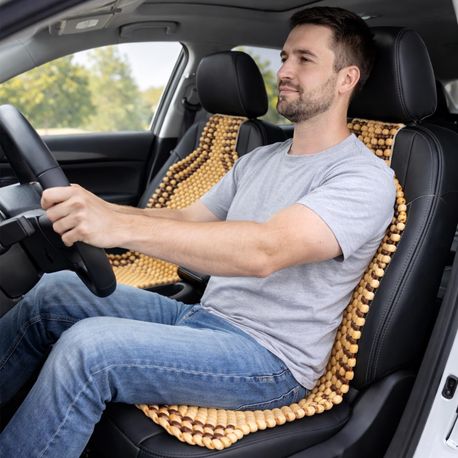 ZONETECH Set di 2 cuscini massaggianti per sedile auto, di alta qualità, a doppio filo, con perline in legno, ultra confortevoli, massaggianti