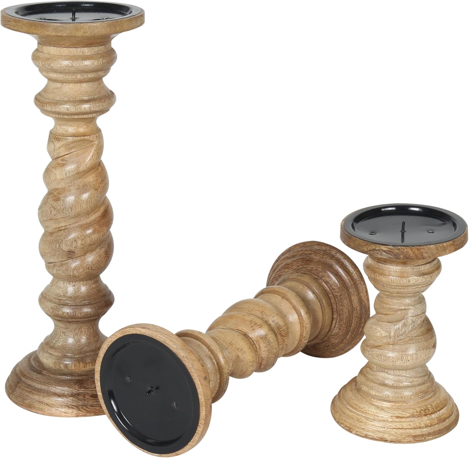 Rustic White Wash Pillar Candle Holders Set of 3 – Rope Design, 12" 9" 6" Heights – Farmhouse Candle Holders for Table Centerpiece & Decor – Fits Pillar Candles – Vintage Home Accent