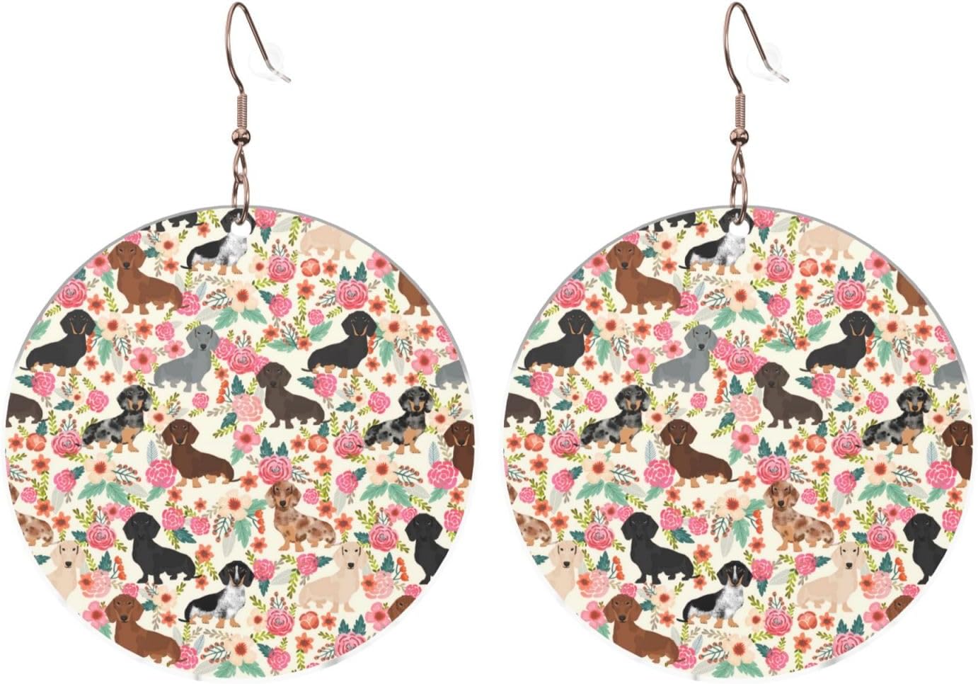 GSGCSBYMLG Dackel bedruckte runde AcrylOhrringe dekorative Ohrringe