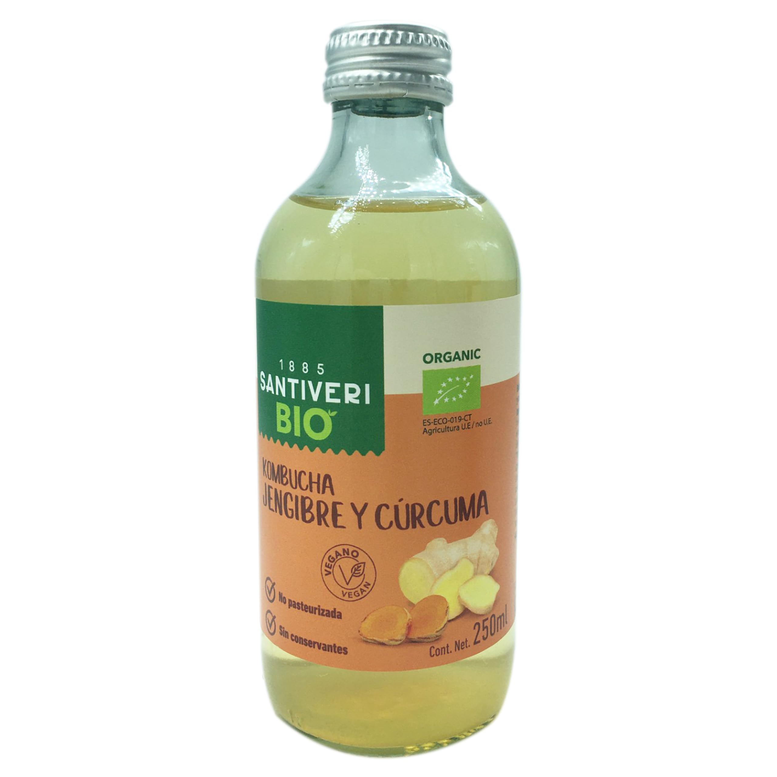 SANTIVERI Kombucha Cúrcuma-Jenjibre BIO Bebida fermentada de té verde 250 ml