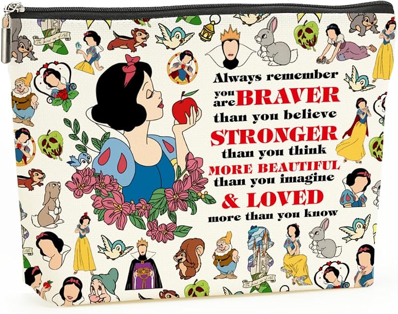 Necessaire retangular Decohim com zíper, estampa Cartoon e frase braver stronger beautiful loved 6, 24,89 x 4,83 x 17,78 cm, 1 unidade